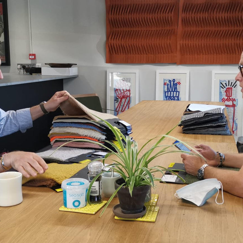 Our director David Keyte talking to one of our fabric suppliers.