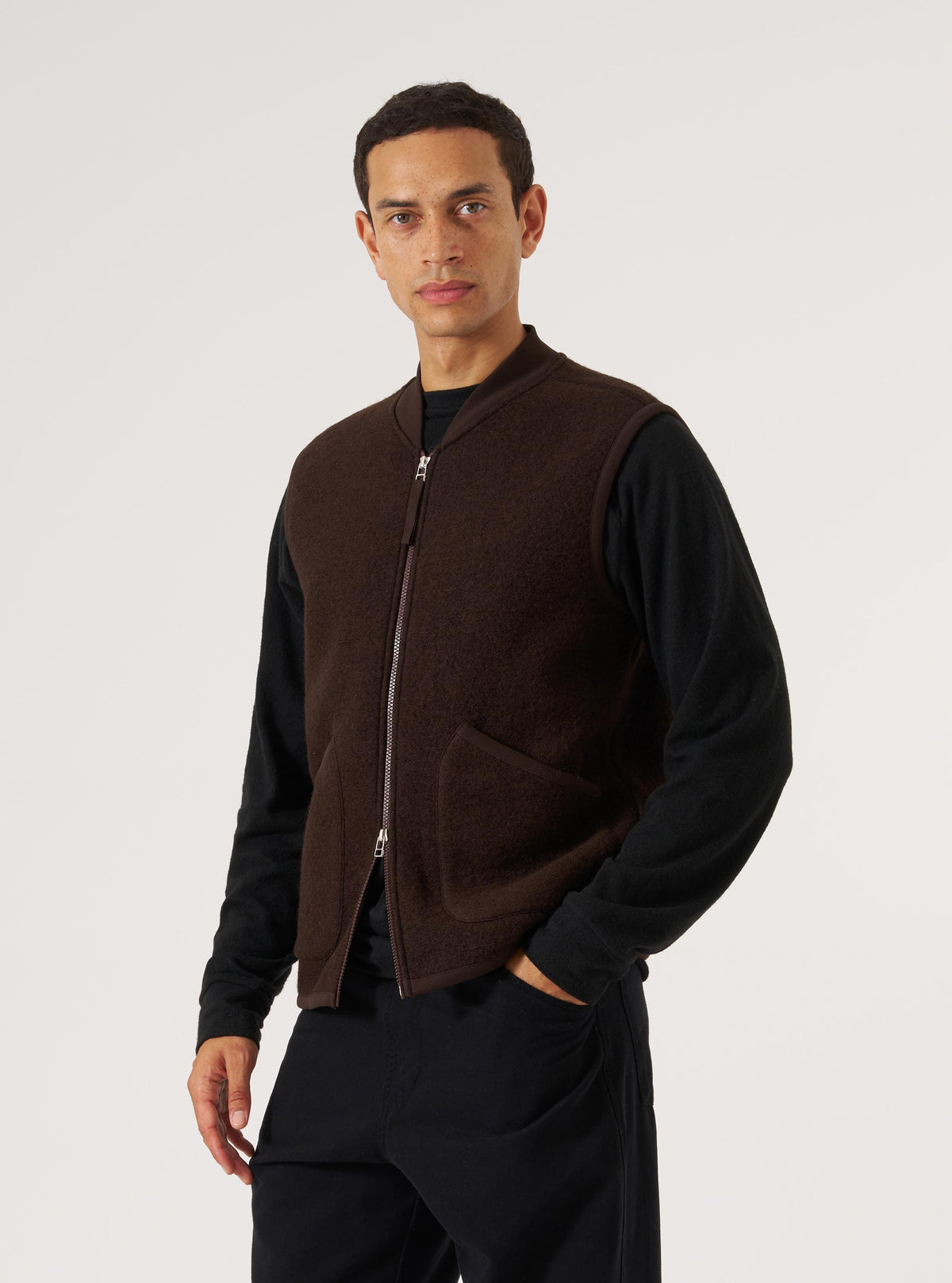 Brown Wool Fleece Zip Waistcoat