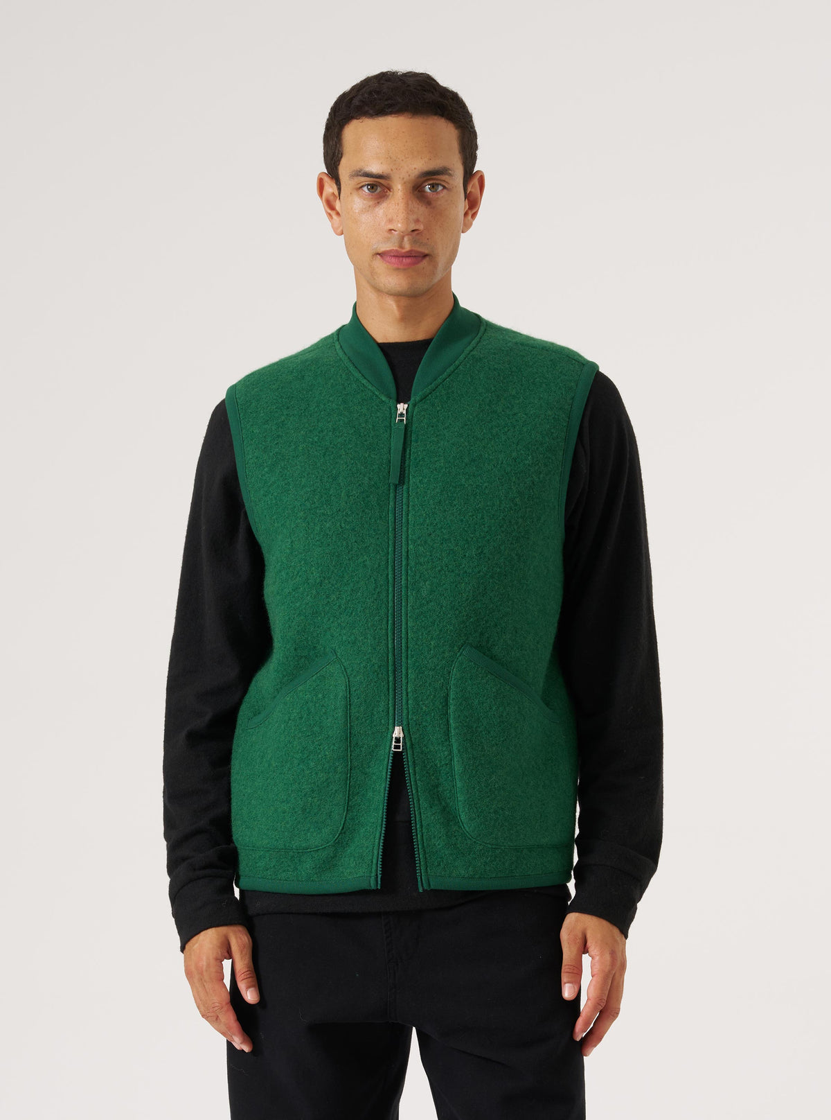 Green Wool Fleece Zip Waistcoat