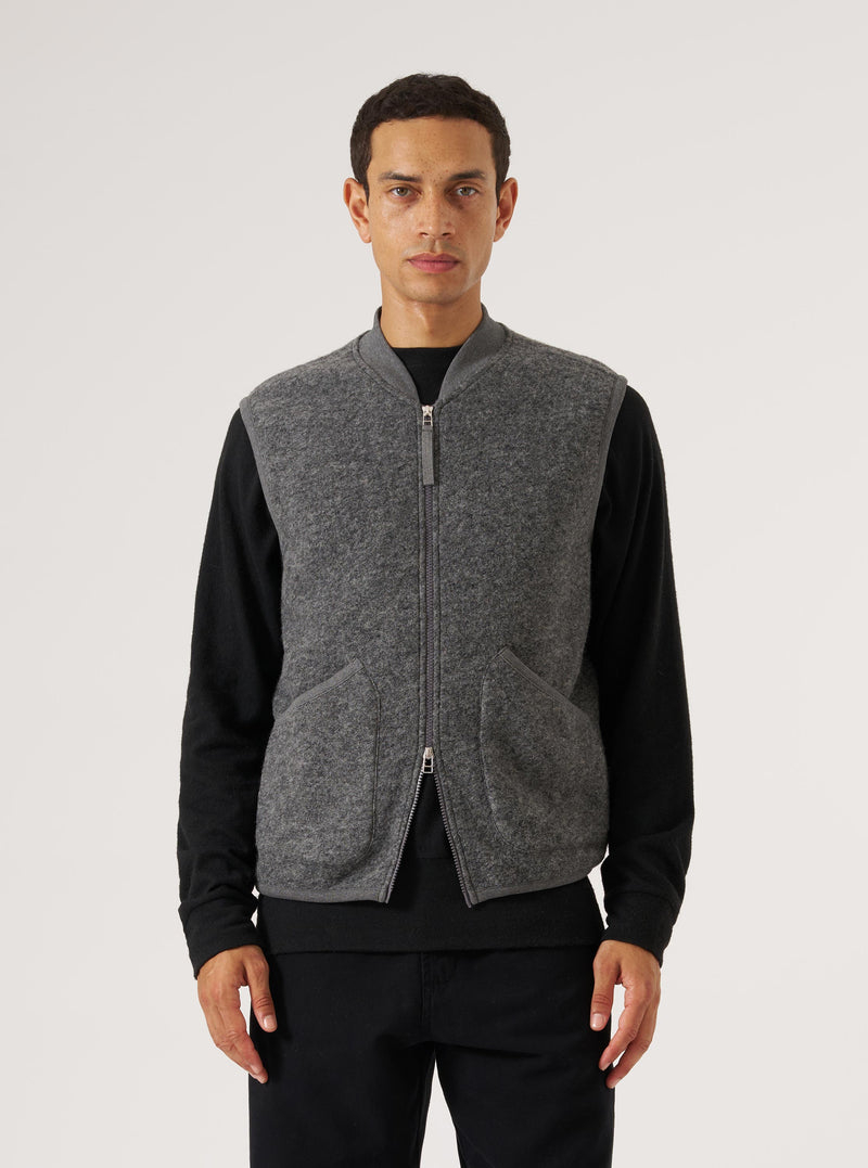 Grey Marl Wool Fleece Zip Waistcoat
