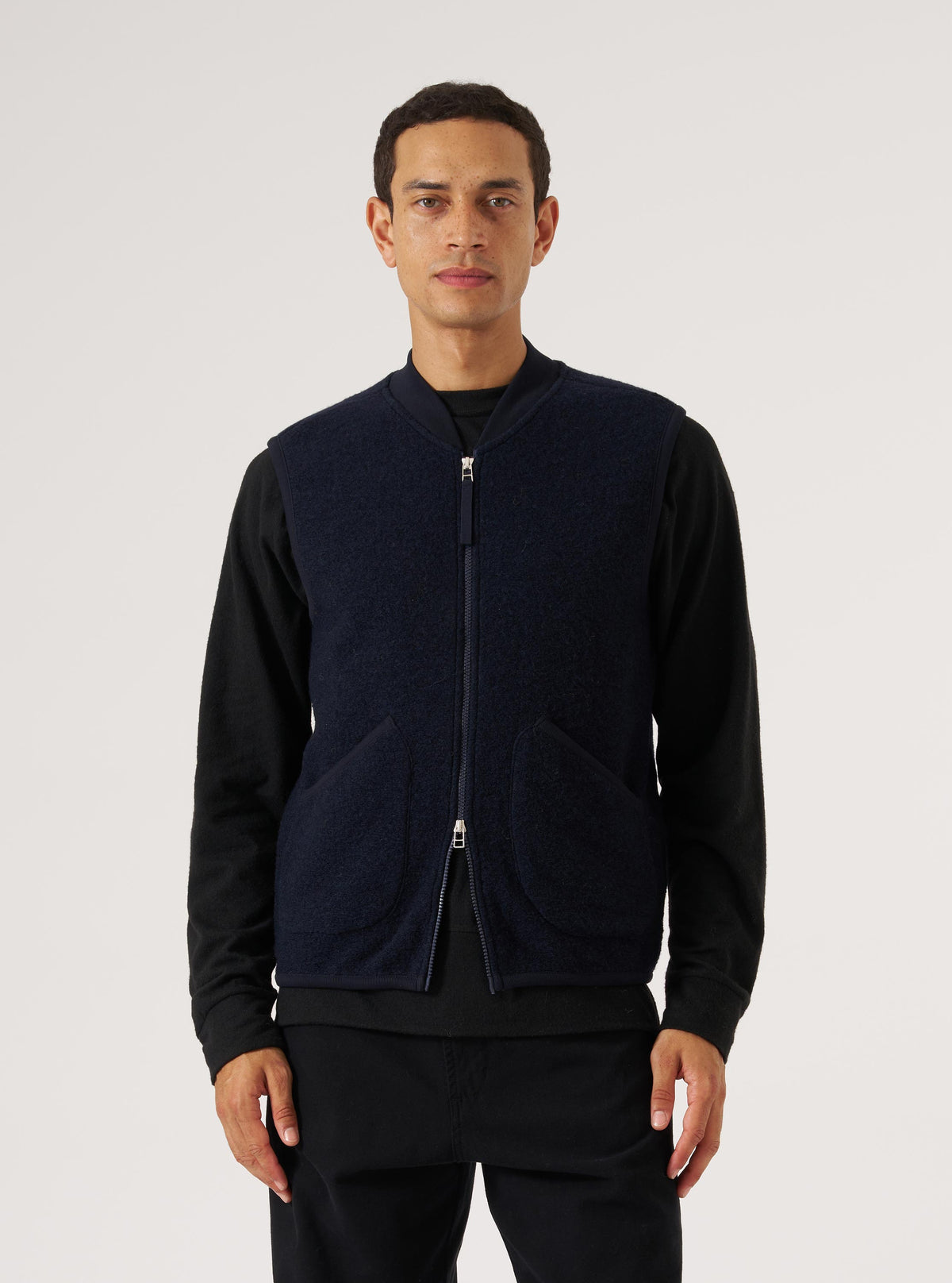 Navy Wool Fleece Zip Waistcoat