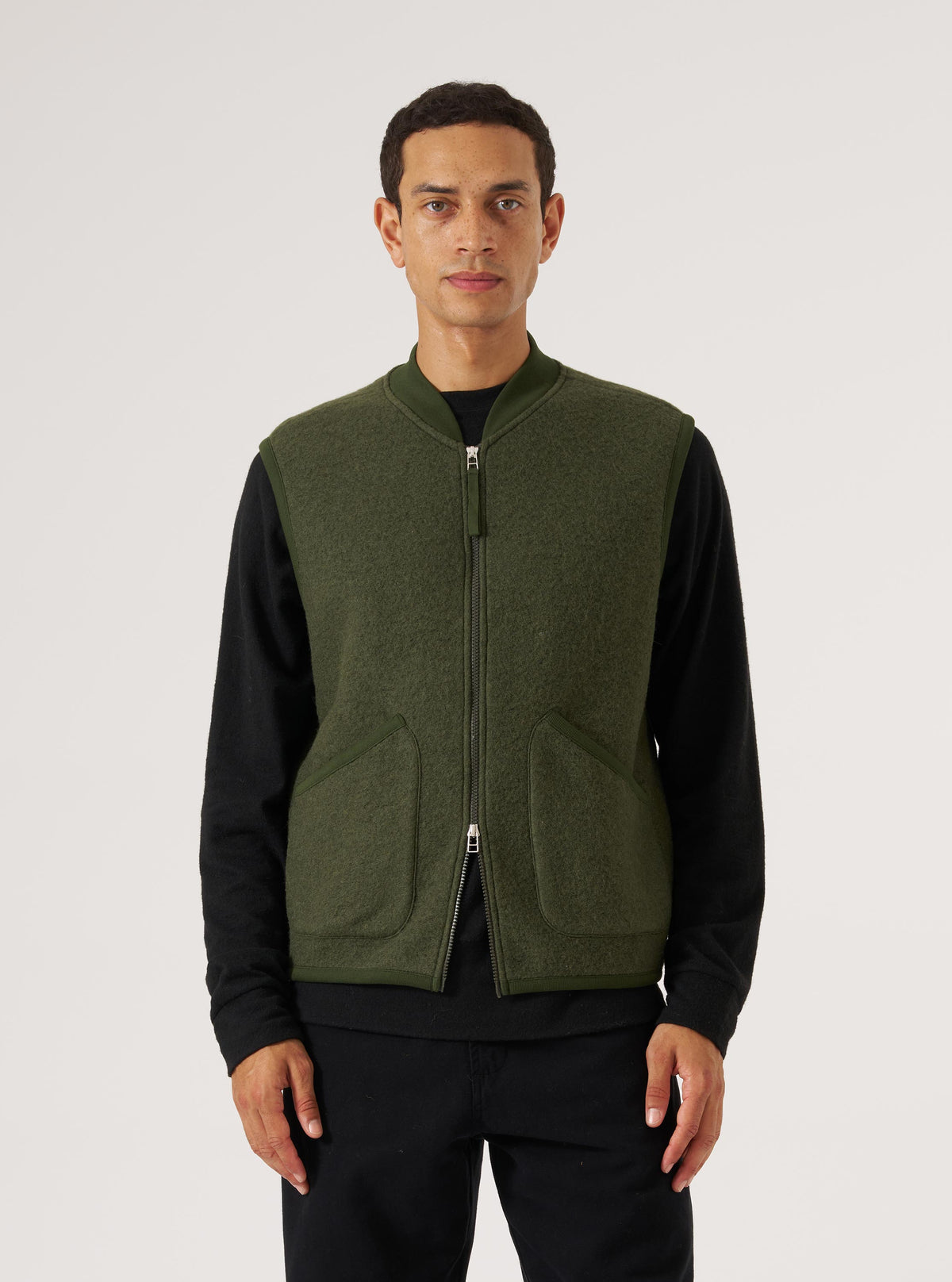 Olive Wool Fleece Zip Waistcoat