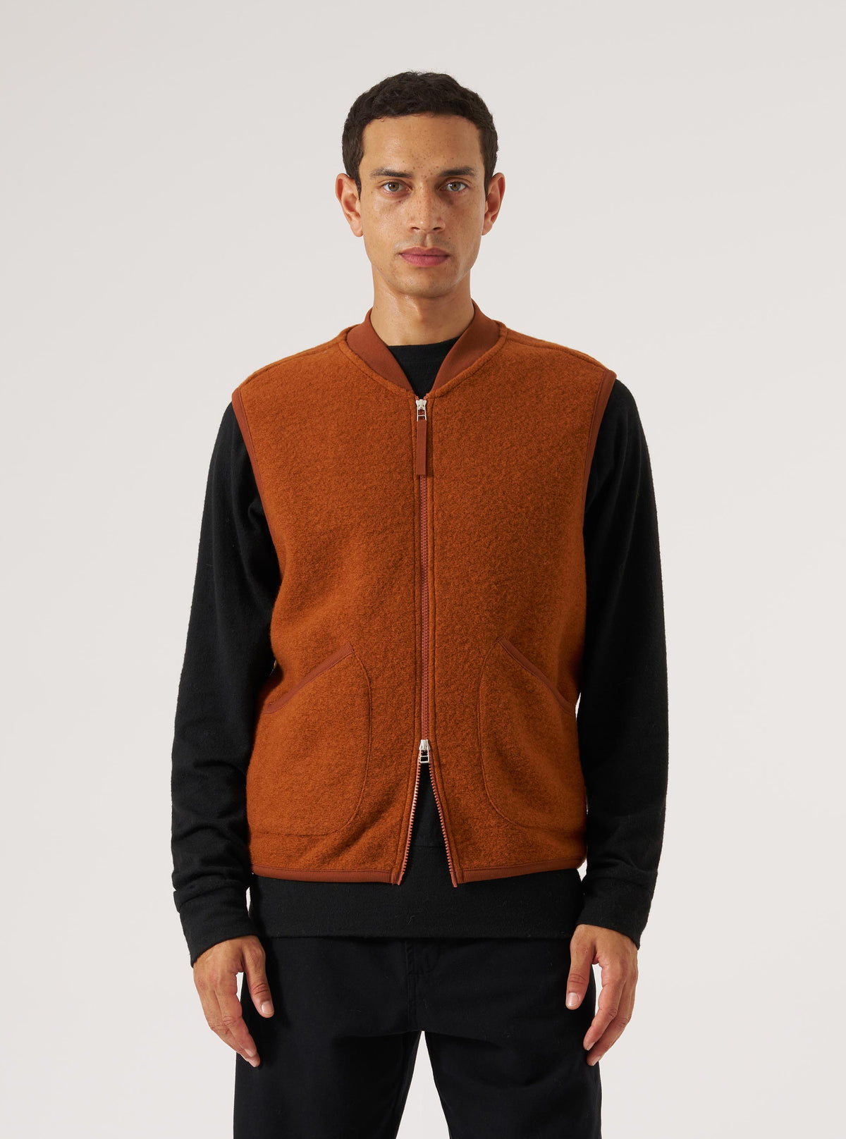 Rust Wool Fleece Zip Waistcoat