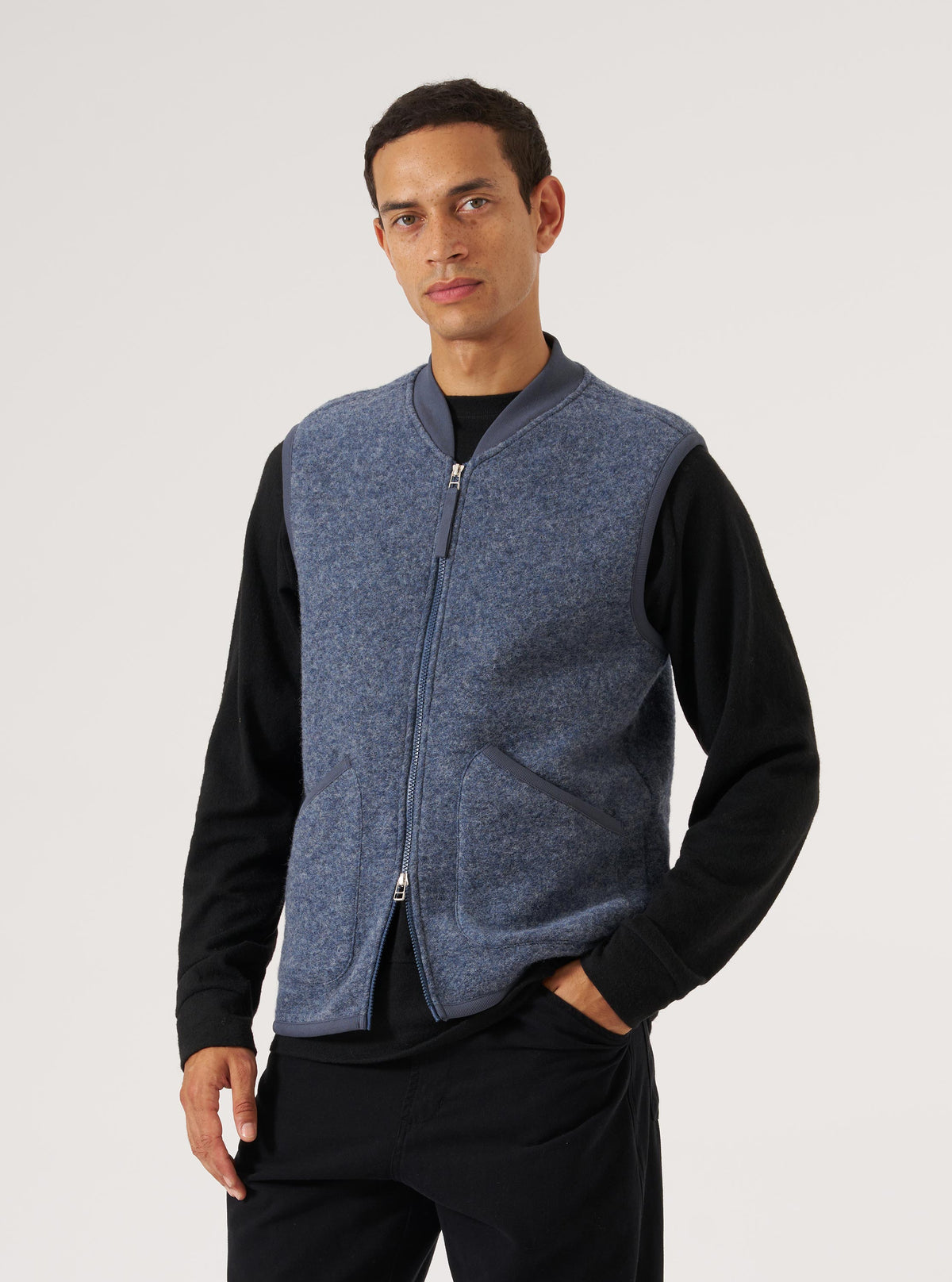 Slate Blue Wool Fleece Zip Waistcoat