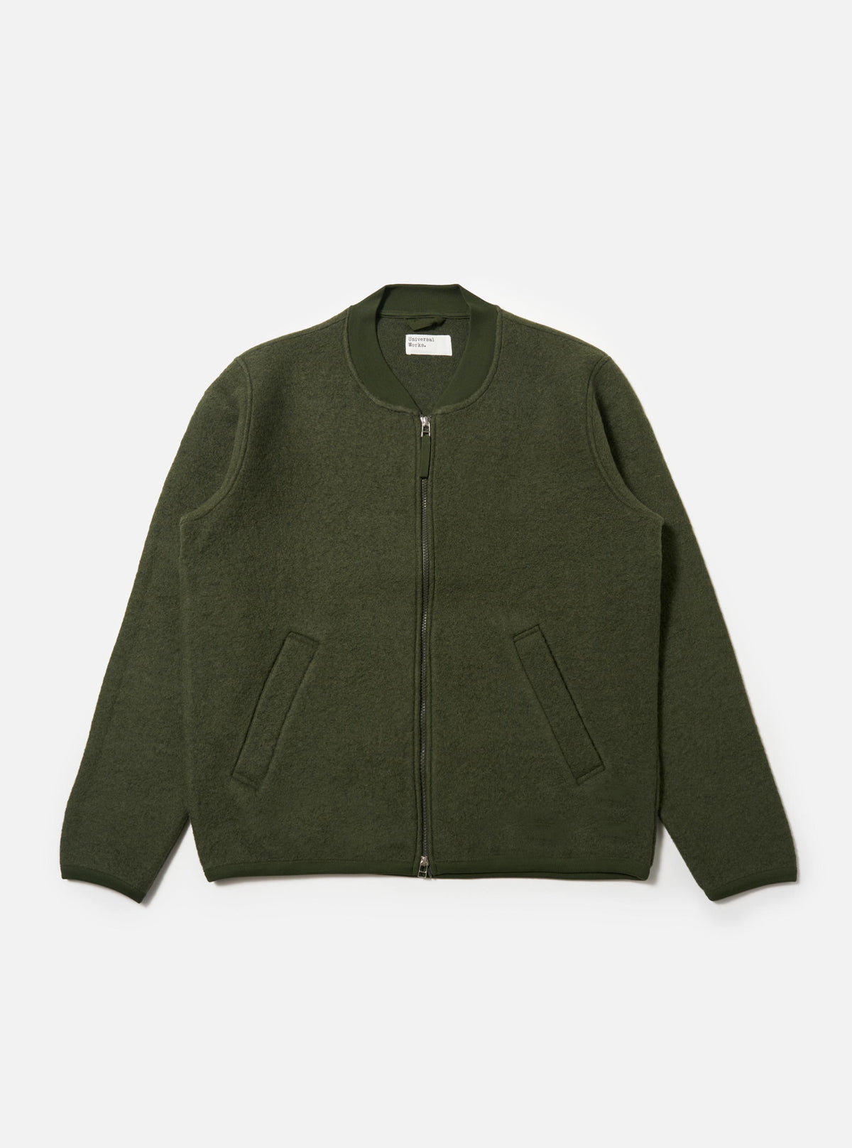 Olive Wool Fleece Zip Bomber