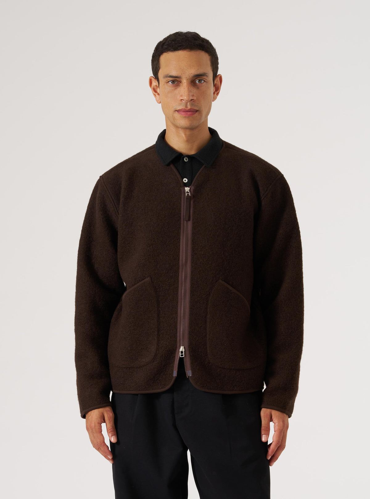 Brown Wool Fleece Zip Liner Jacket