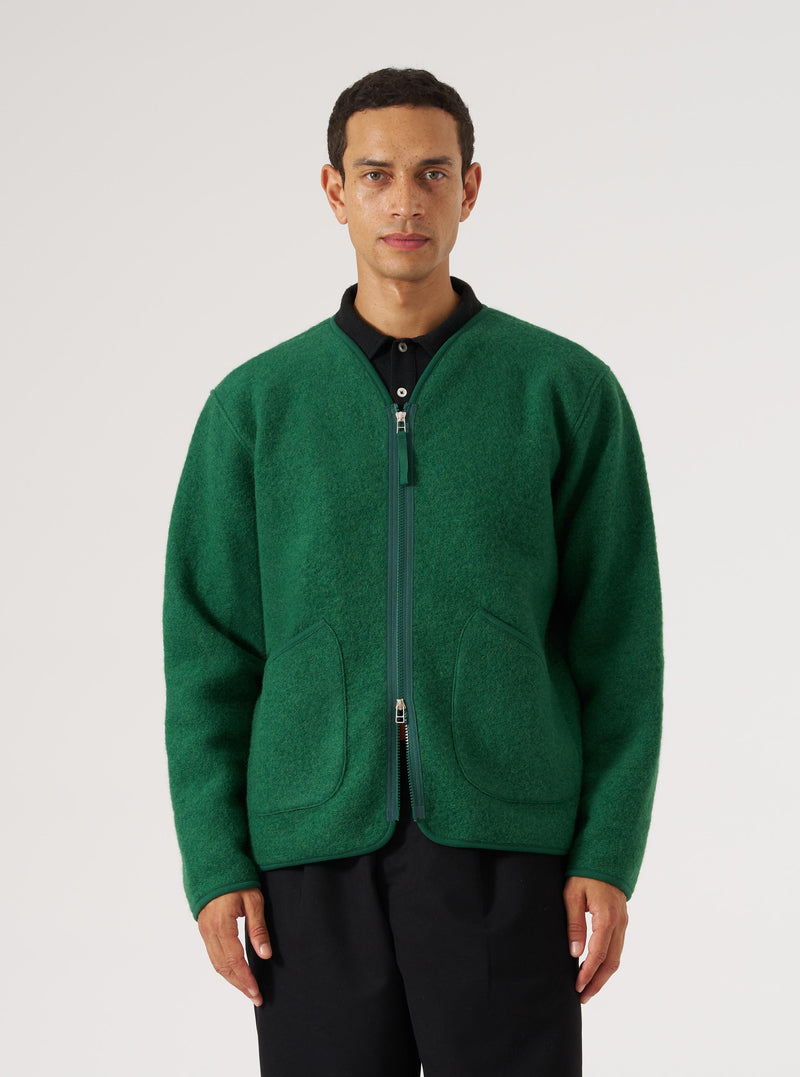 Green Wool Fleece Zip Liner Jacket