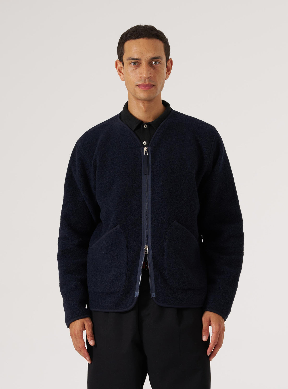 Navy Wool Fleece Zip Liner Jacket