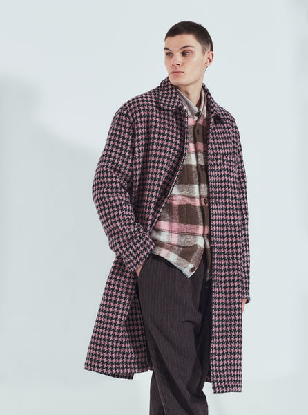 Universal Works Long Swing Overcoat in Pink Cortina Tweed