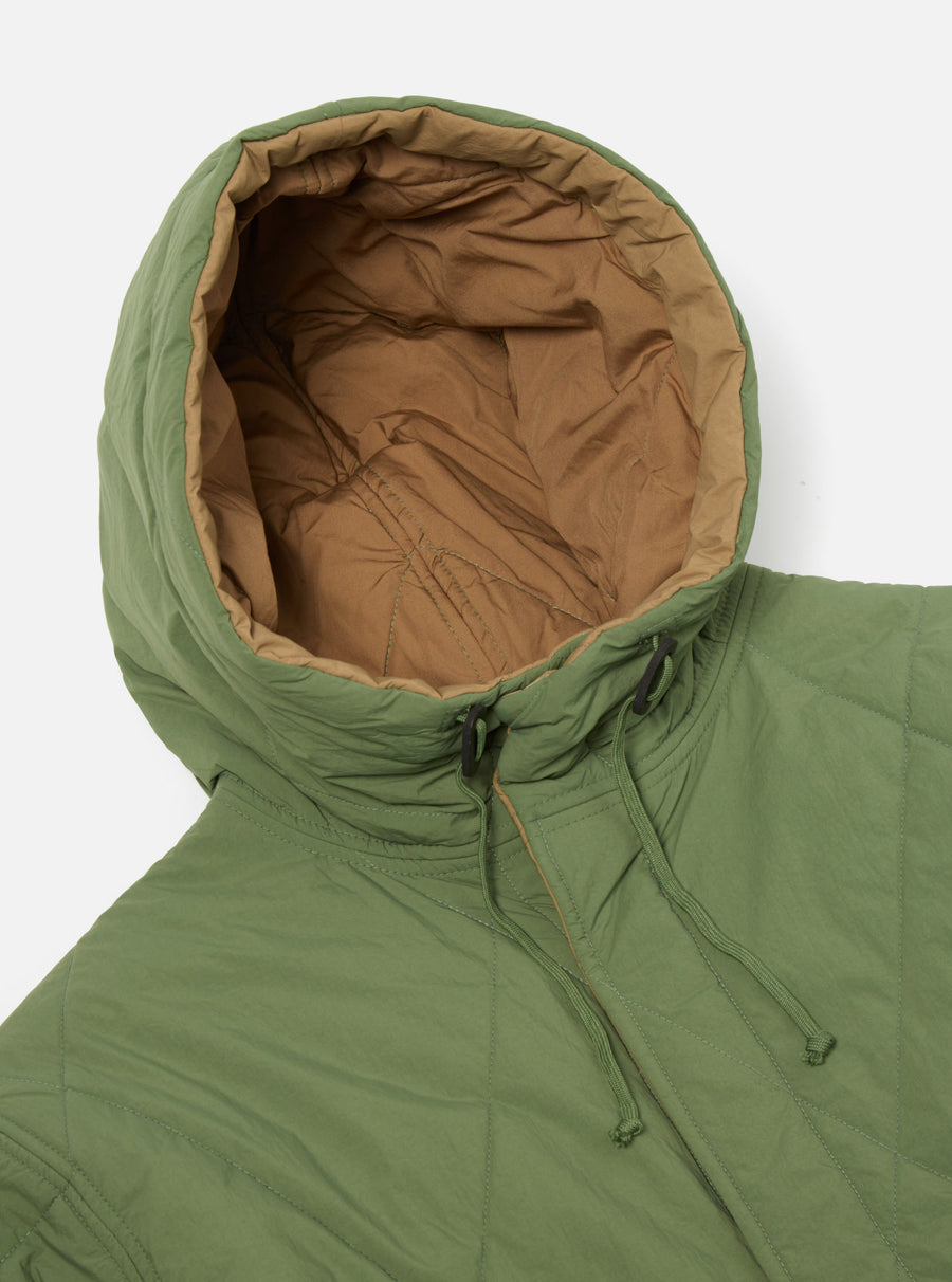 Universal Works Diamond Quilt Parka in Green Recycled Nylon