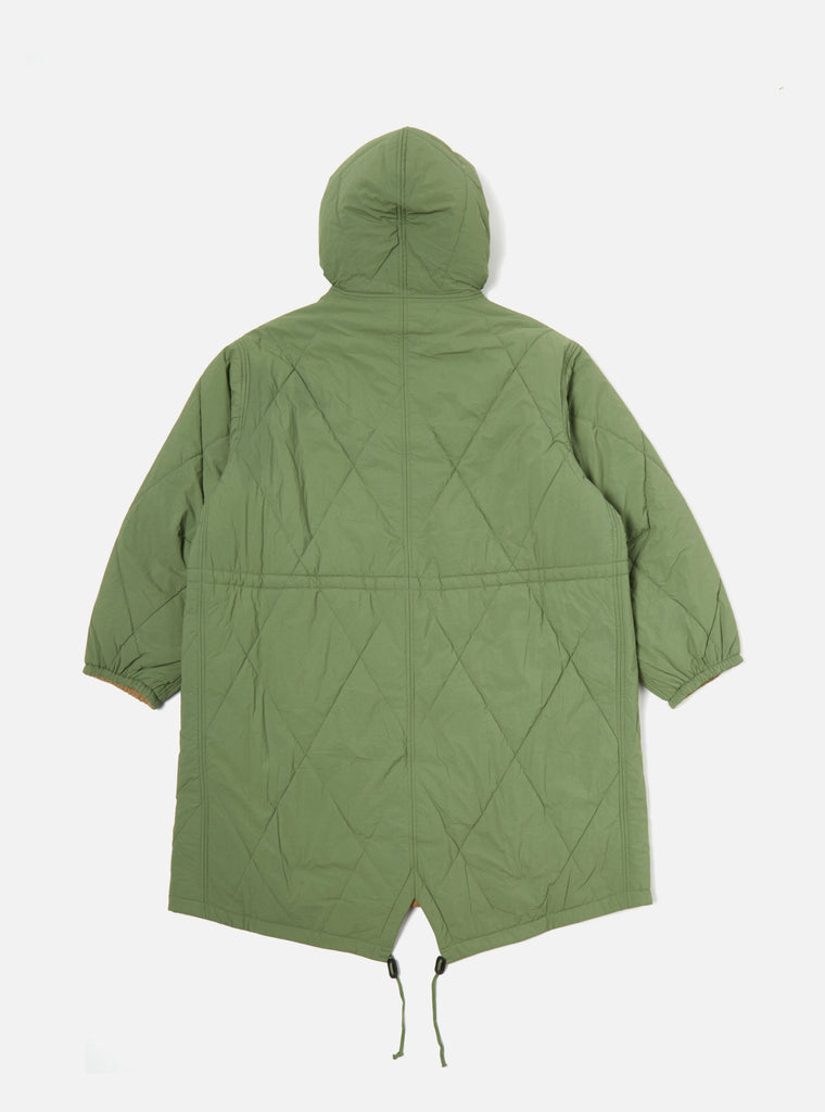 Universal Works Diamond Quilt Parka in Green Recycled Nylon