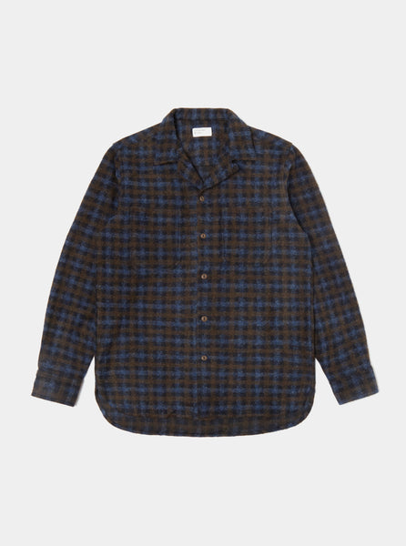 Universal Works Work Shirt in Brown/Sky Checkered Fleece