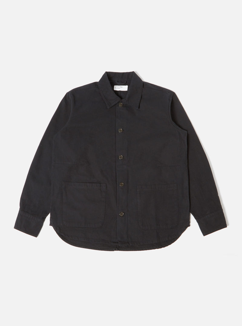 Universal Works Travail Overshirt in Black Nebraska Cotton