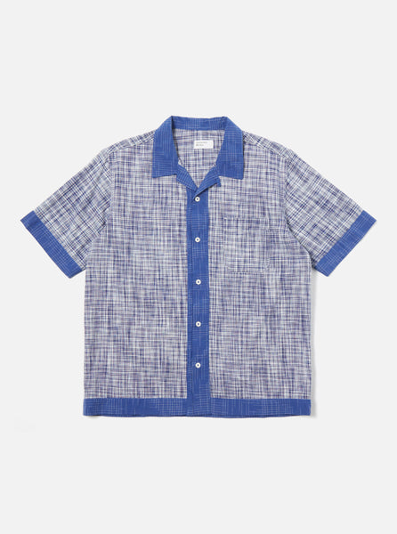 Universal Works Border Road Shirt in Navy/Blue Ocean/Sea Ikat