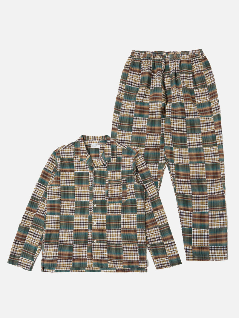 Universal Works Pyjama Set in Olive/Brown Patchwork Check