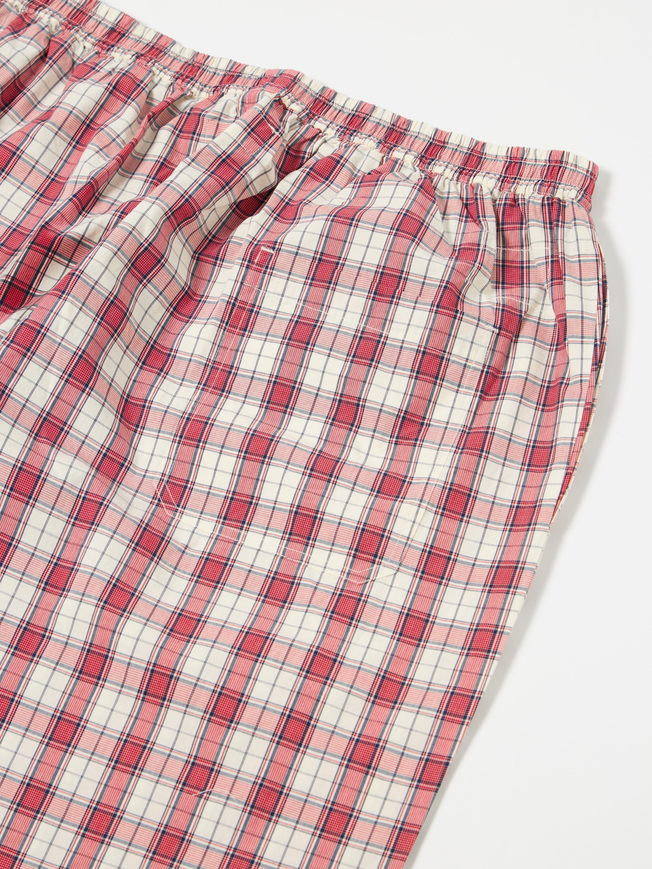 Universal Works Pyjama Short in Red Cotton Check