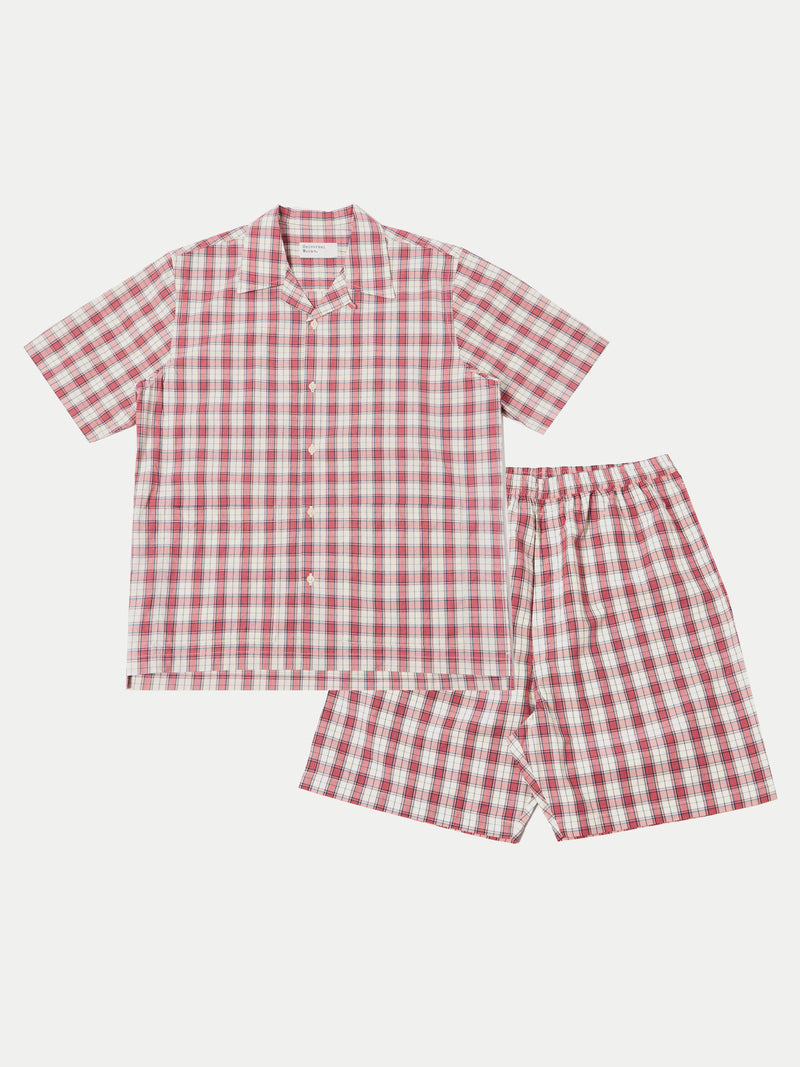 Universal Works Short Pyjama Set in Red Cotton Check