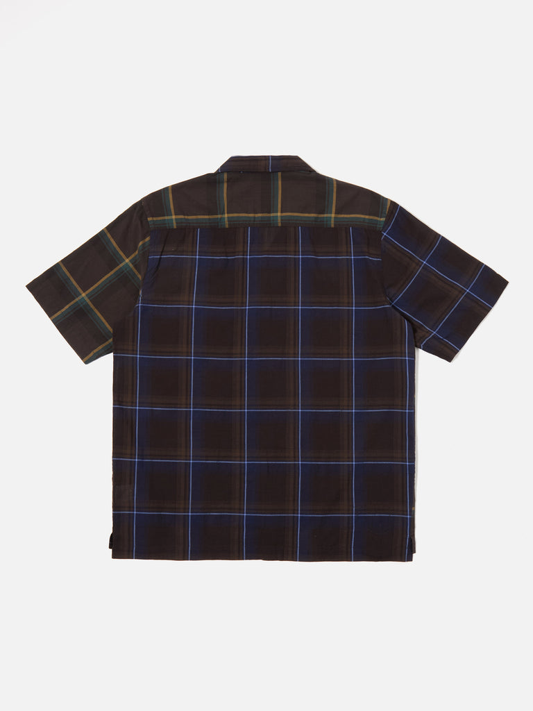 Universal Works Camp Shirt in Brown Japanese Check Mix 1