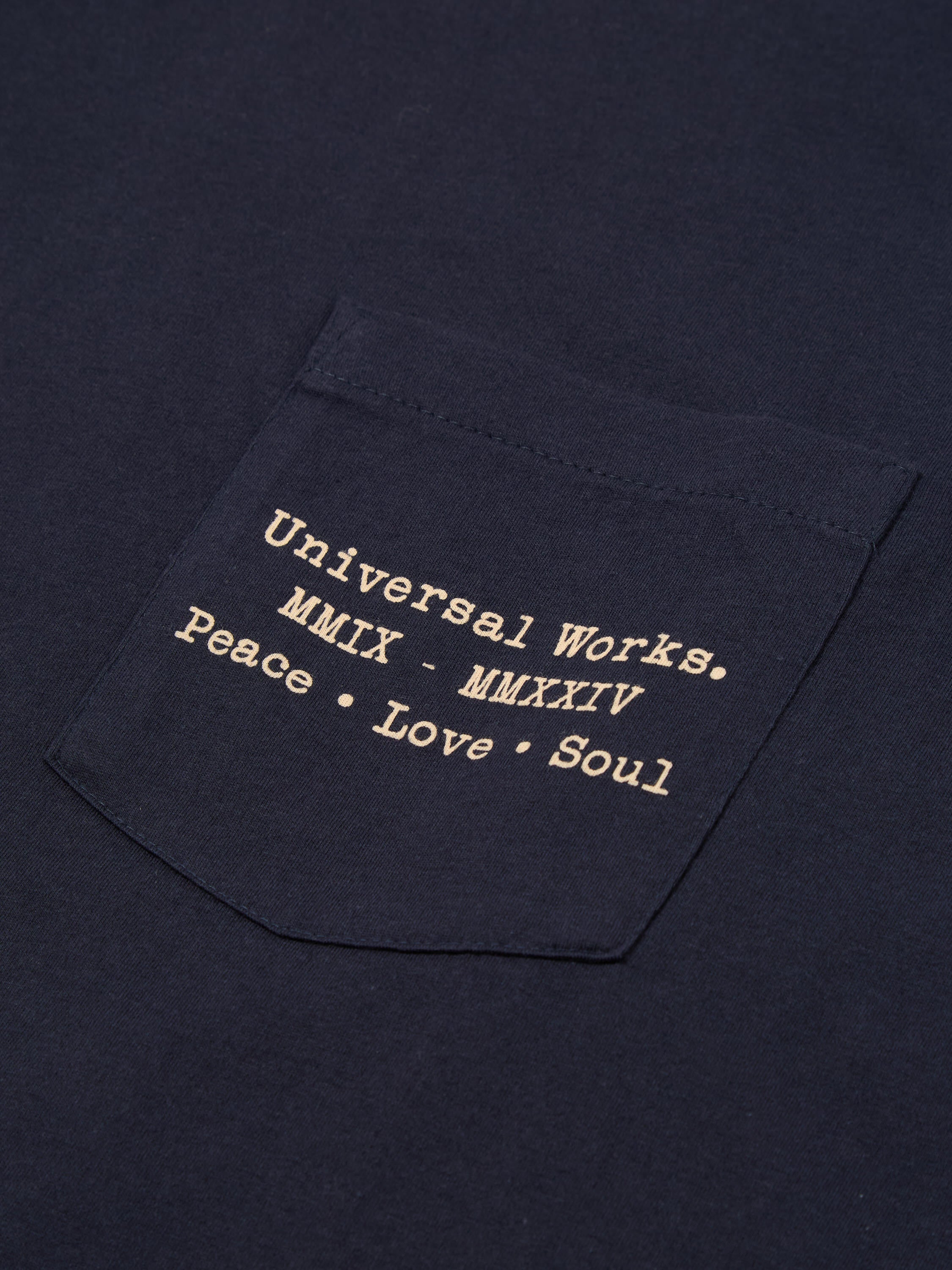 Universal Works XV Tee Shirt in Navy Print Jersey