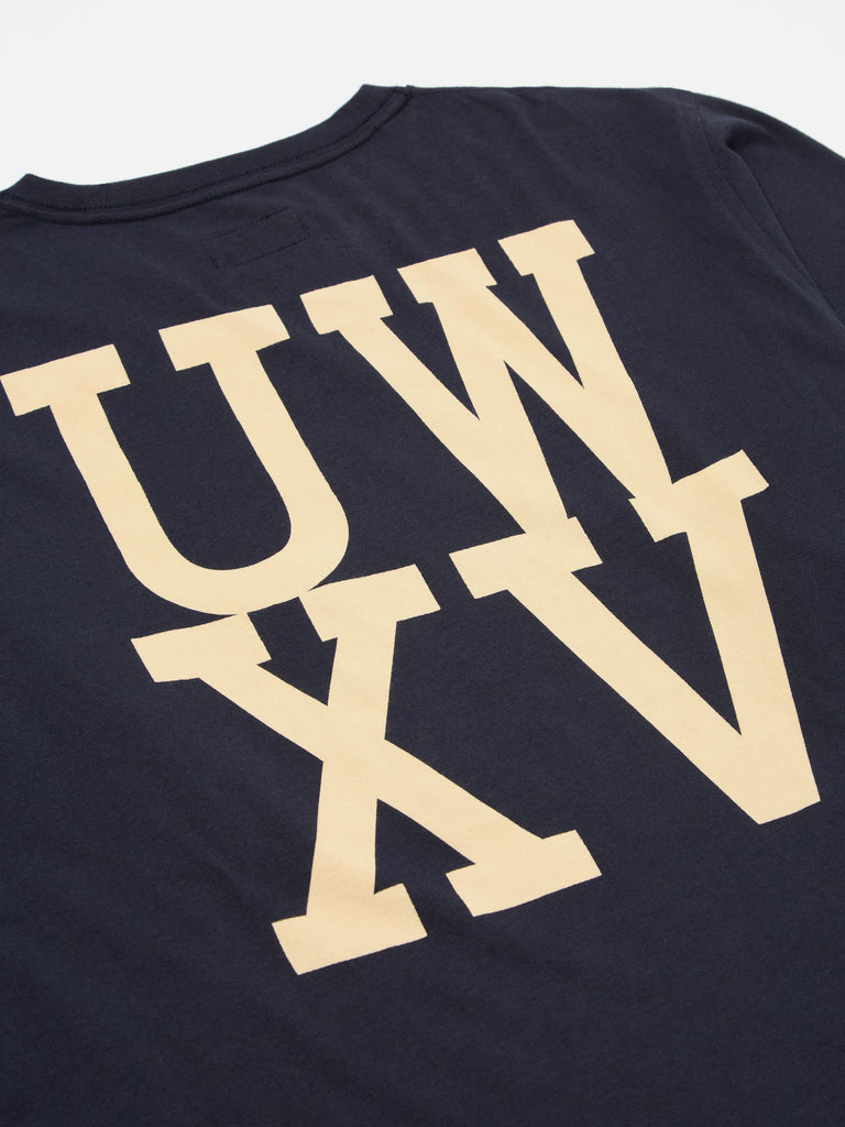 Universal Works XV Tee Shirt in Navy Print Jersey