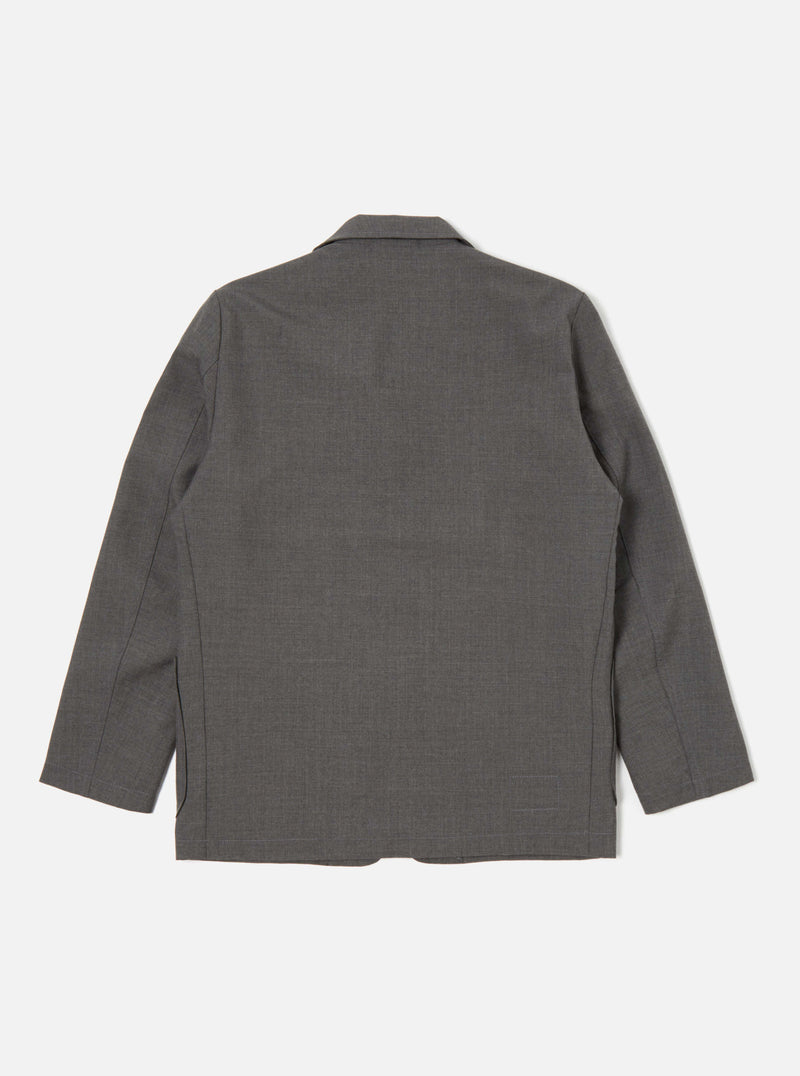 Universal Works Three Button Jacket in Grey Marl Tropical Suiting