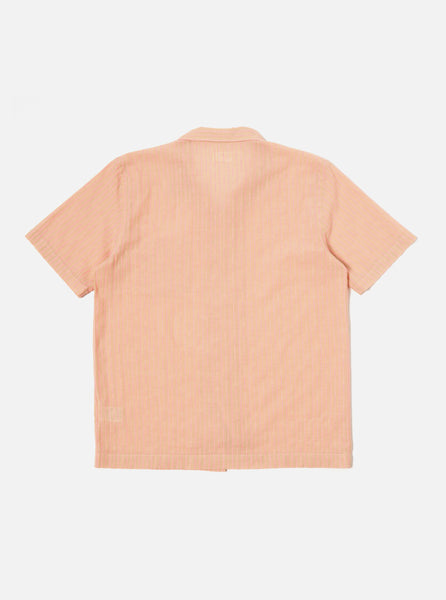 Universal Works Road Shirt in Beige/Pink Fluro Cotton