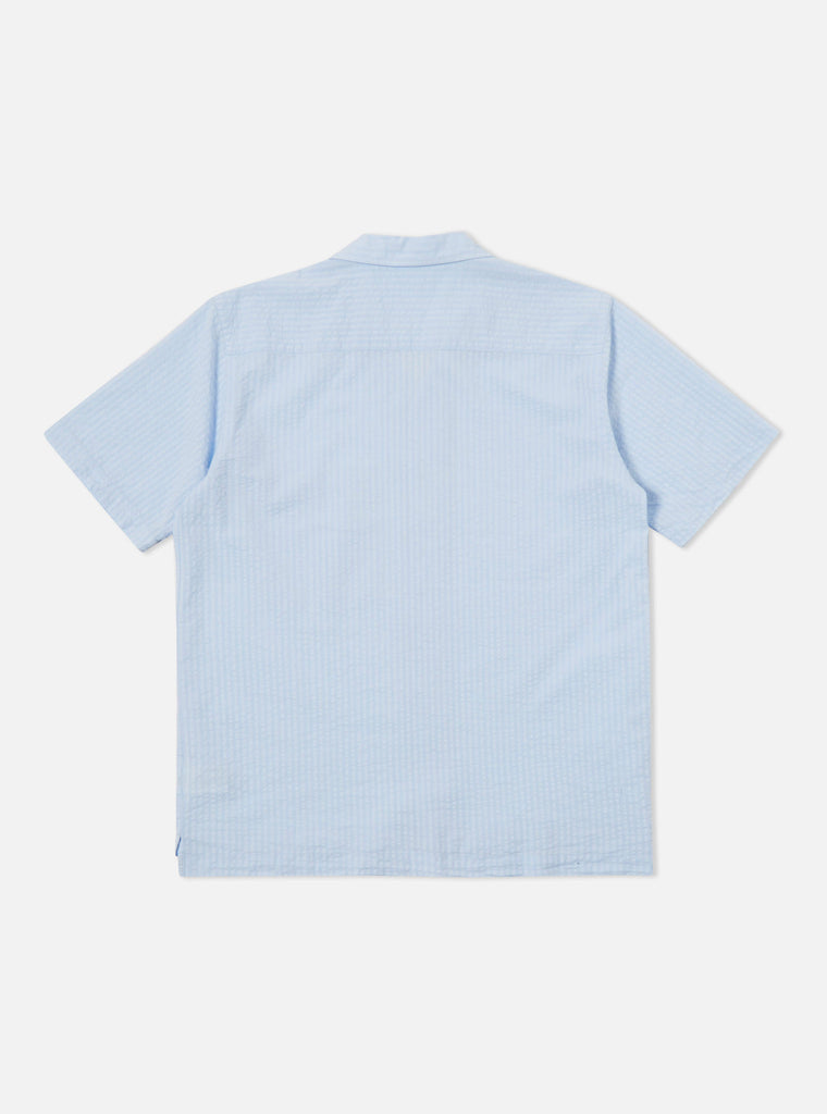 Universal Works Camp Shirt II in Pale Blue Onda Cotton