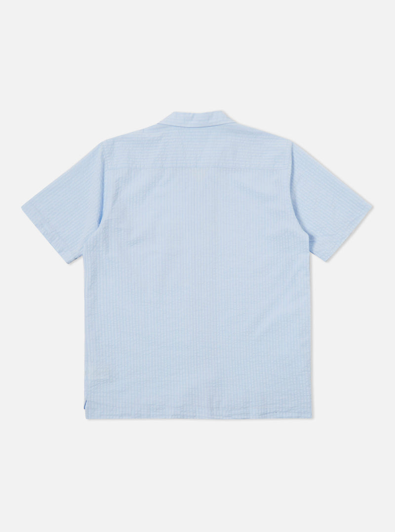 Universal Works Camp Shirt II in Pale Blue Onda Cotton