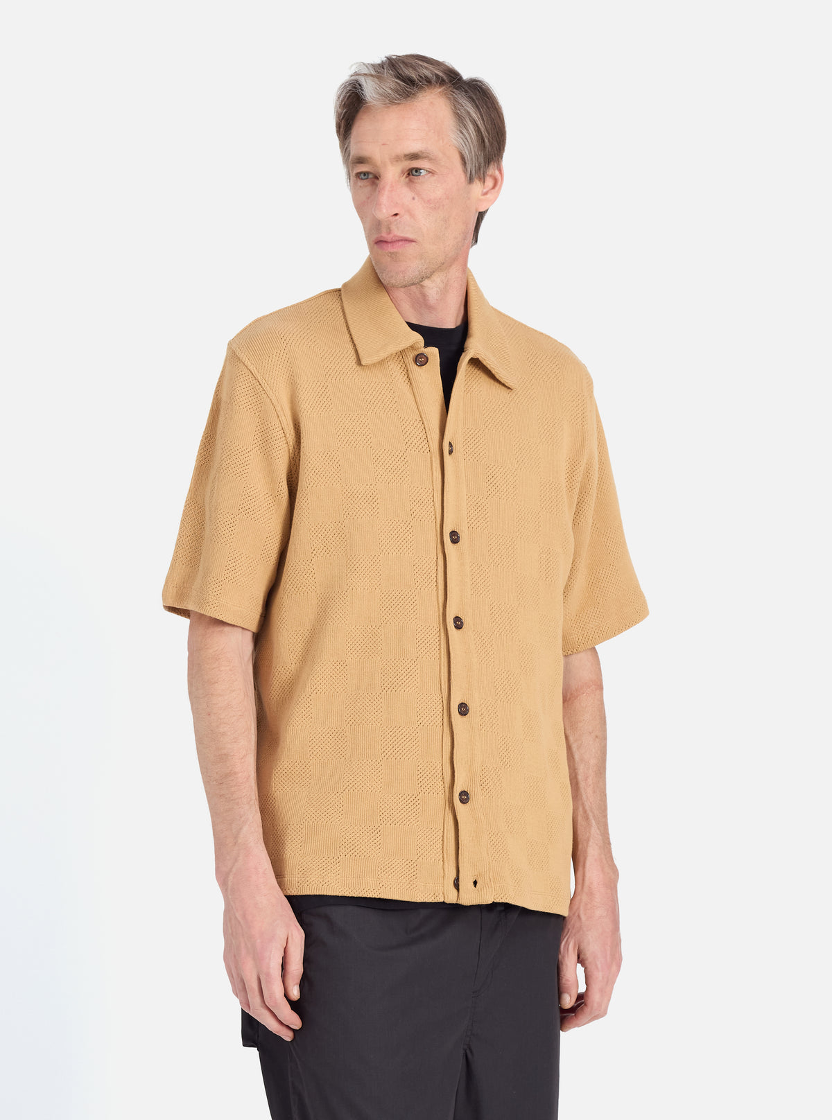 Sand Fantasy Checkerboard Button Through Polo