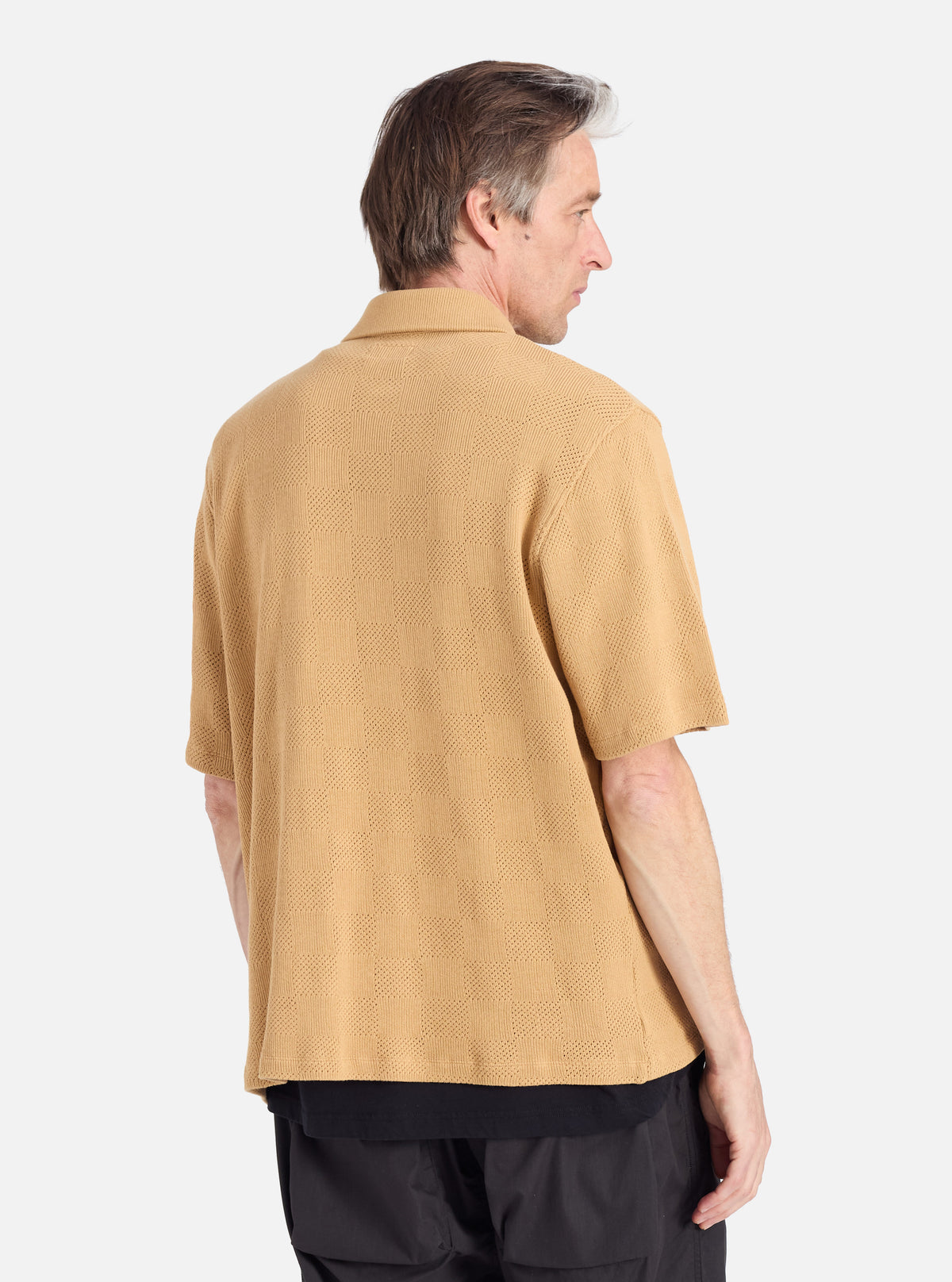 Sand Fantasy Checkerboard Button Through Polo