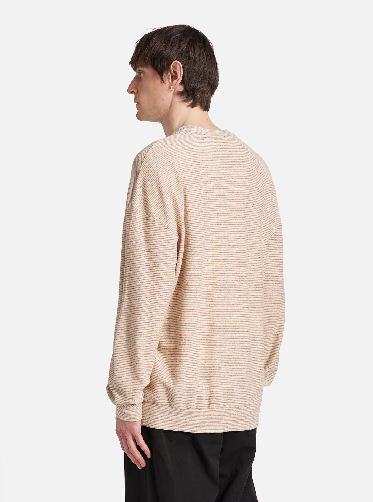 Universal Works Loose Sweatshirt in Ecru Stripe Lincot Stripe Jersey