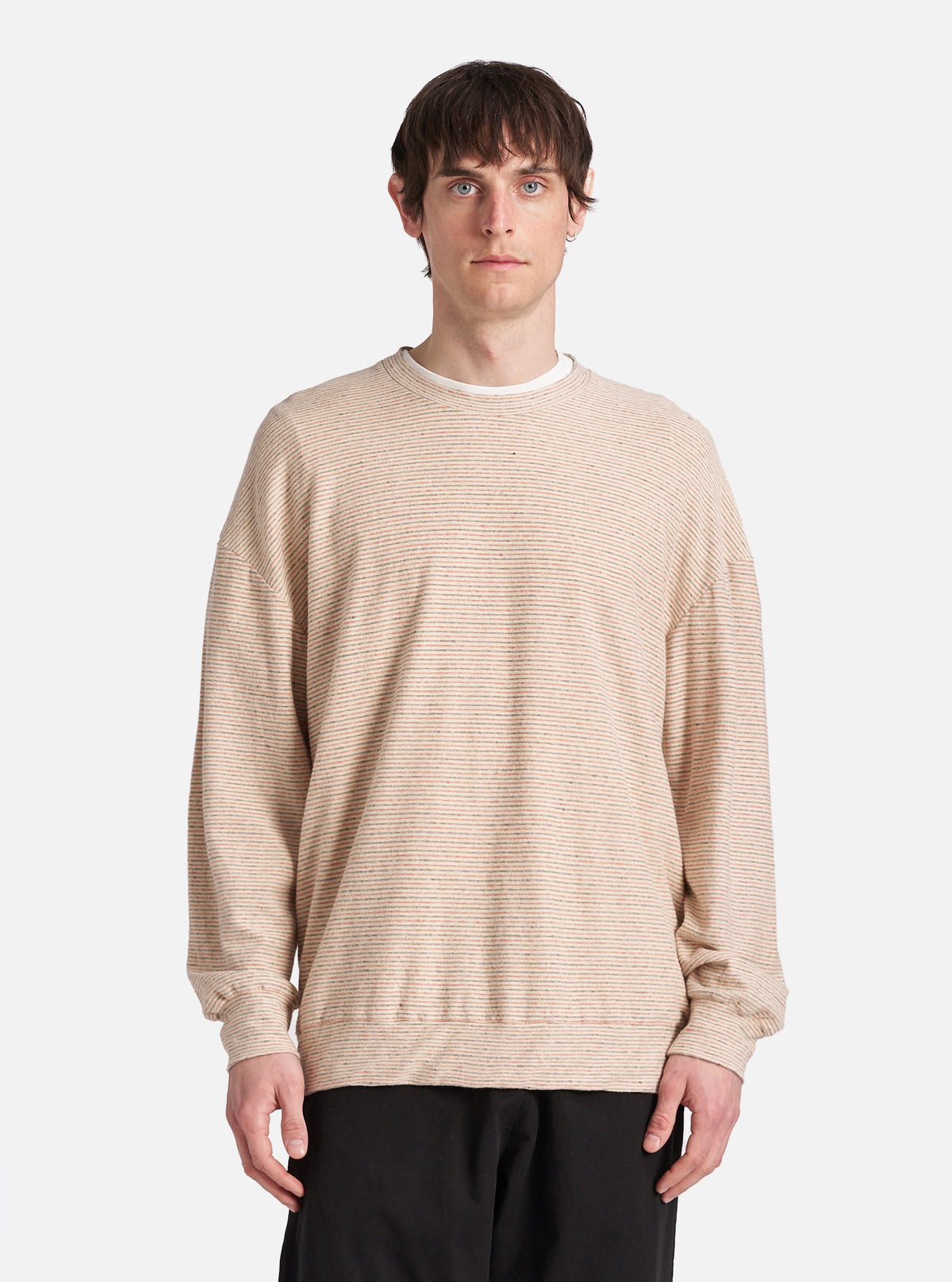 Universal Works Loose Sweatshirt in Ecru Stripe Lincot Stripe Jersey