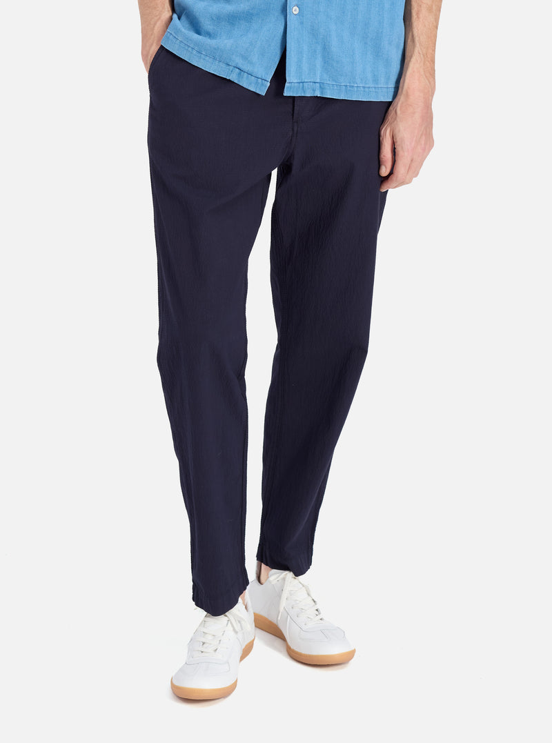 Universal Works Military Chino in Navy Seersucker II