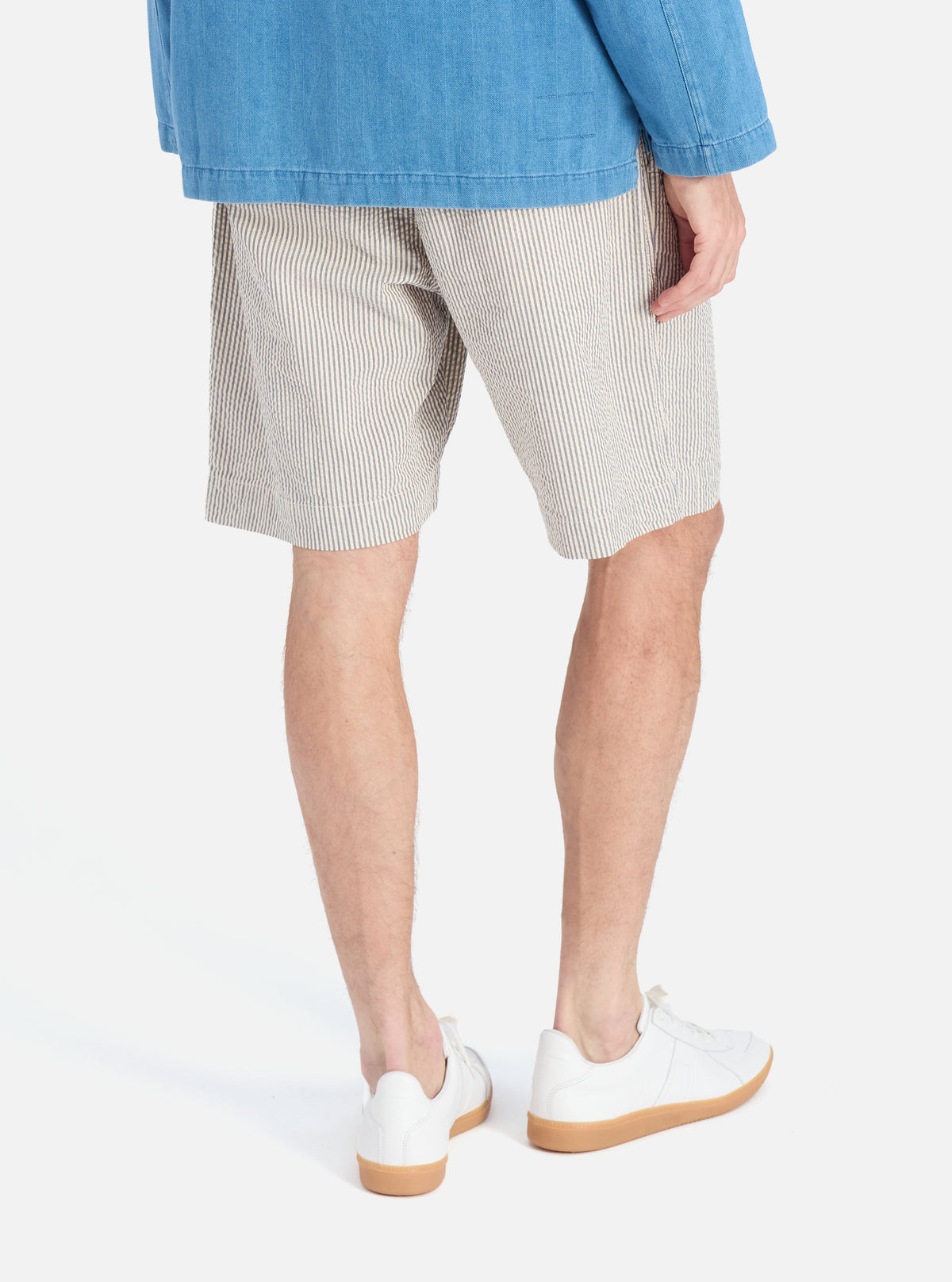 Universal Works Pleated Track Short in Grey Derby Stripe