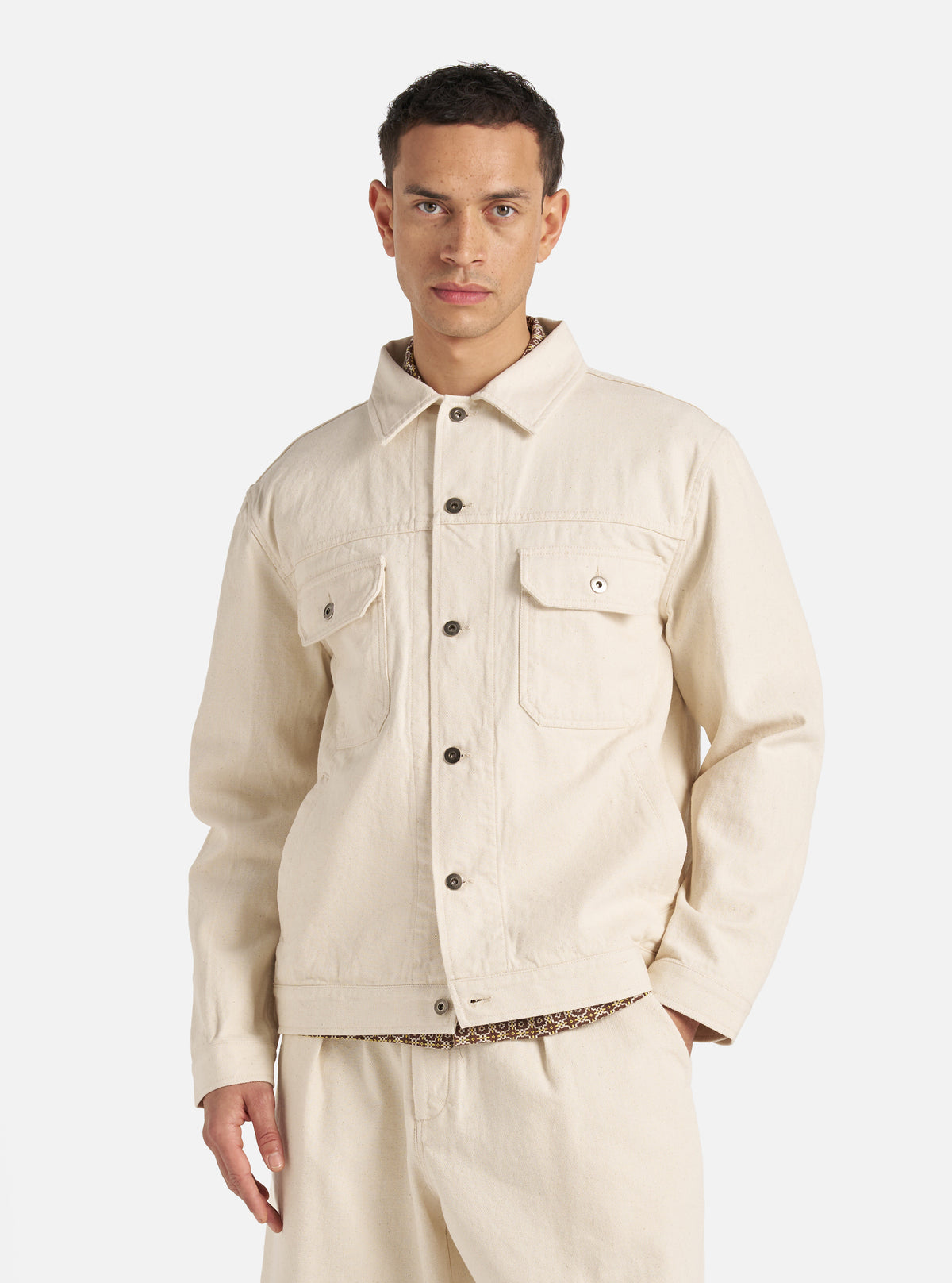 Universal Works Trucker Jacket in Ecru Recycled Cotton