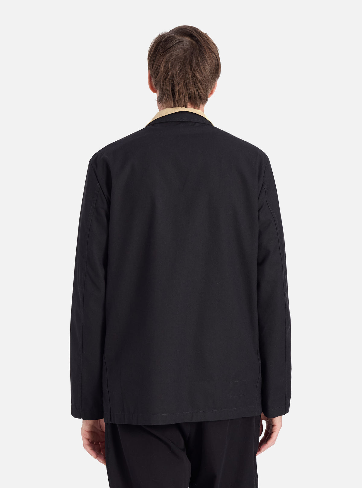 Universal Works Three Button Jacket in Black Valencia Cotton