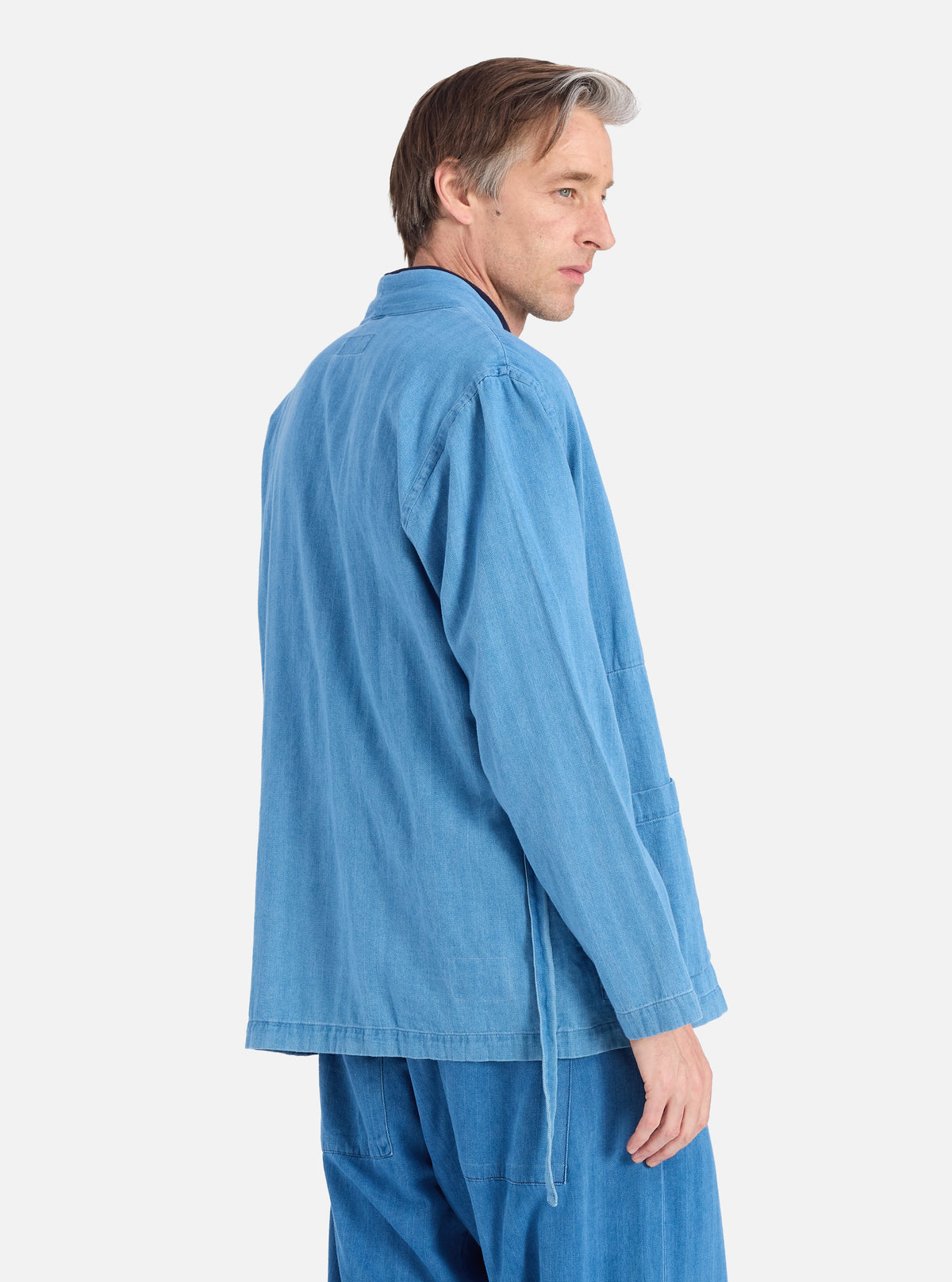 Universal Works Kyoto Work Jacket in Washed Indigo Herringbone Denim