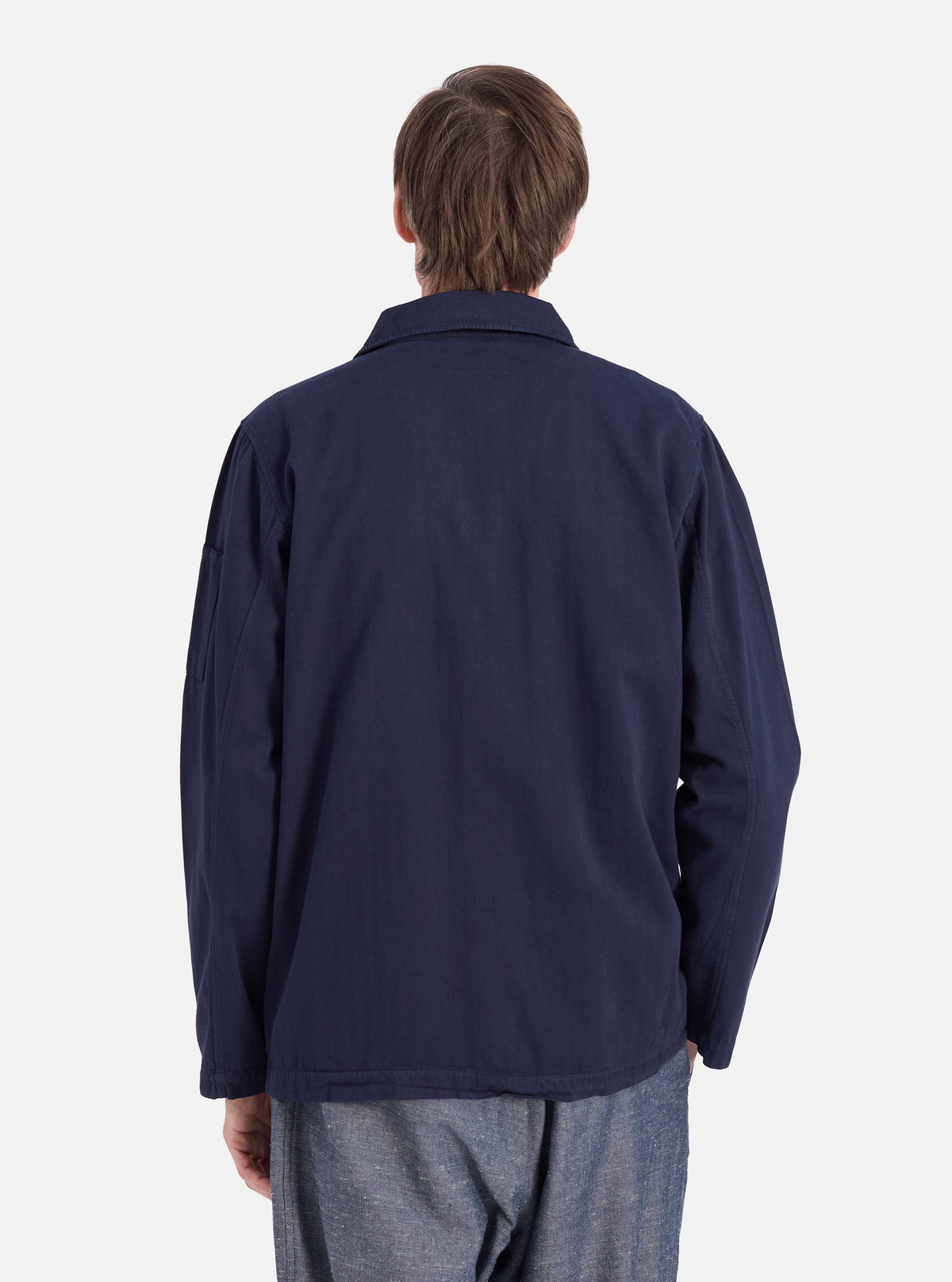 Universal Works Coverall Jacket in Dark Navy Herringbone Cotton