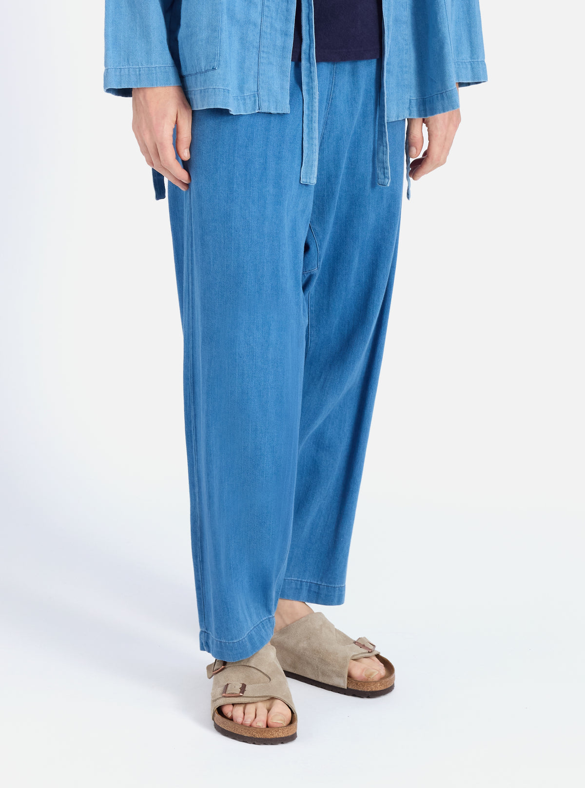 Universal Works Braga Pant in Washed Indigo Herringbone Denim