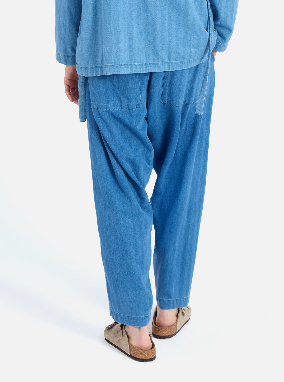 Universal Works Braga Pant in Washed Indigo Herringbone Denim