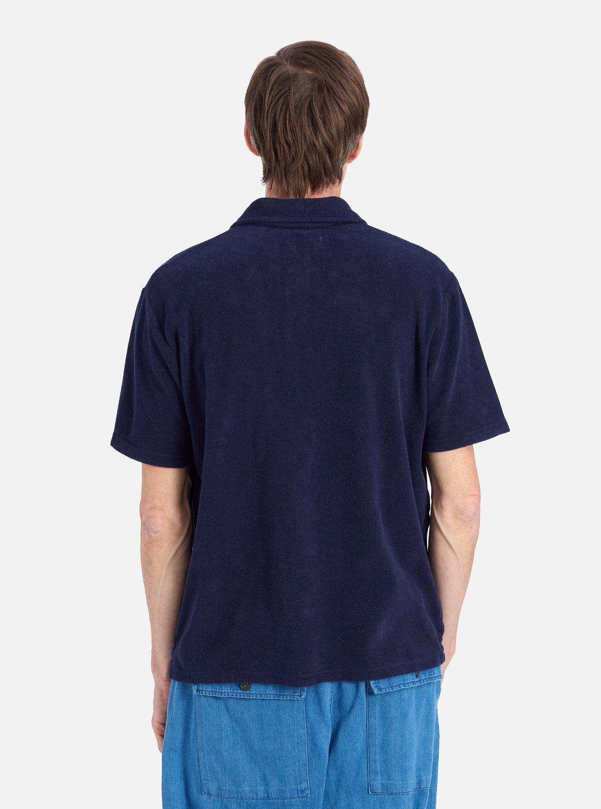 Universal Works Newlyn Polo in Bright Navy Light Weight Terry