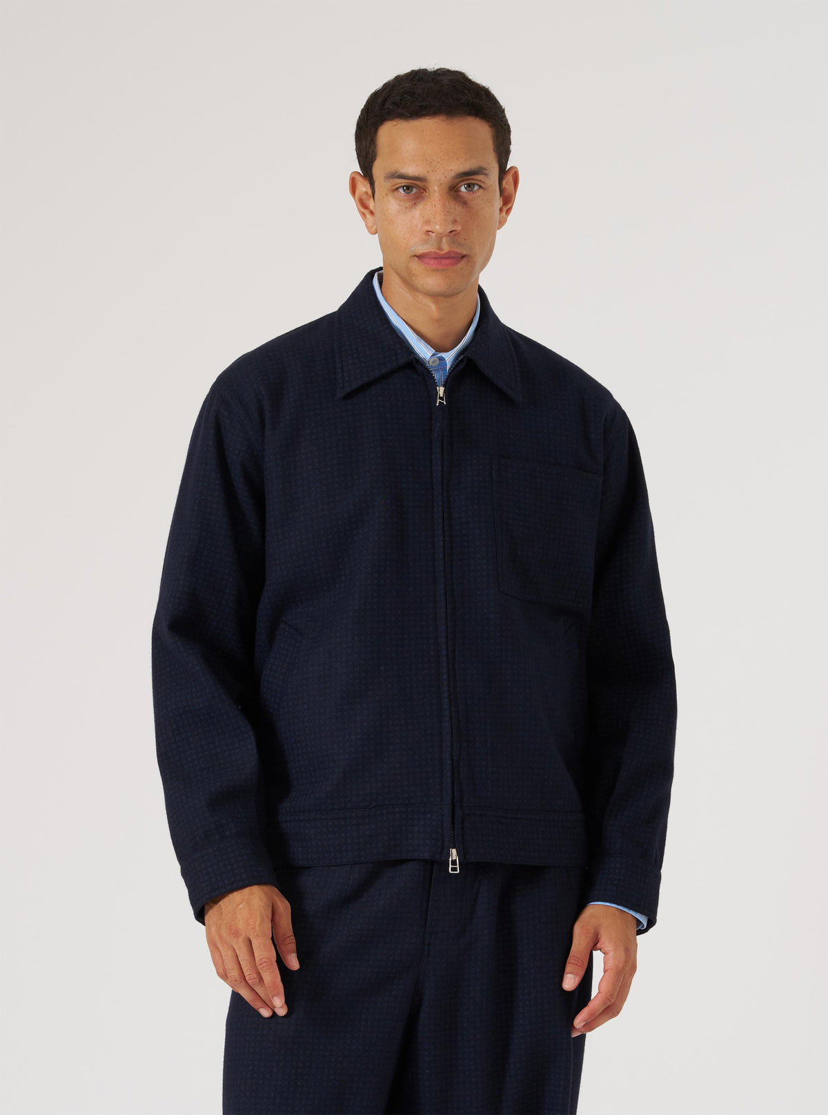 Navy Dot Print Flannel Rose Bowl Jacket