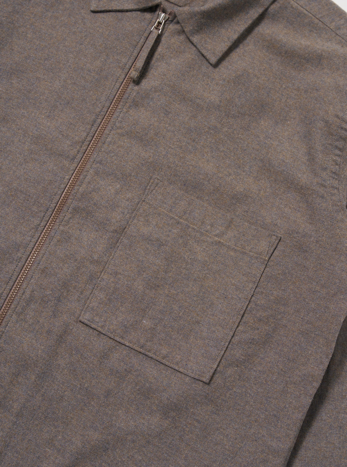 Brown Brushed Flannel Zip Shirt