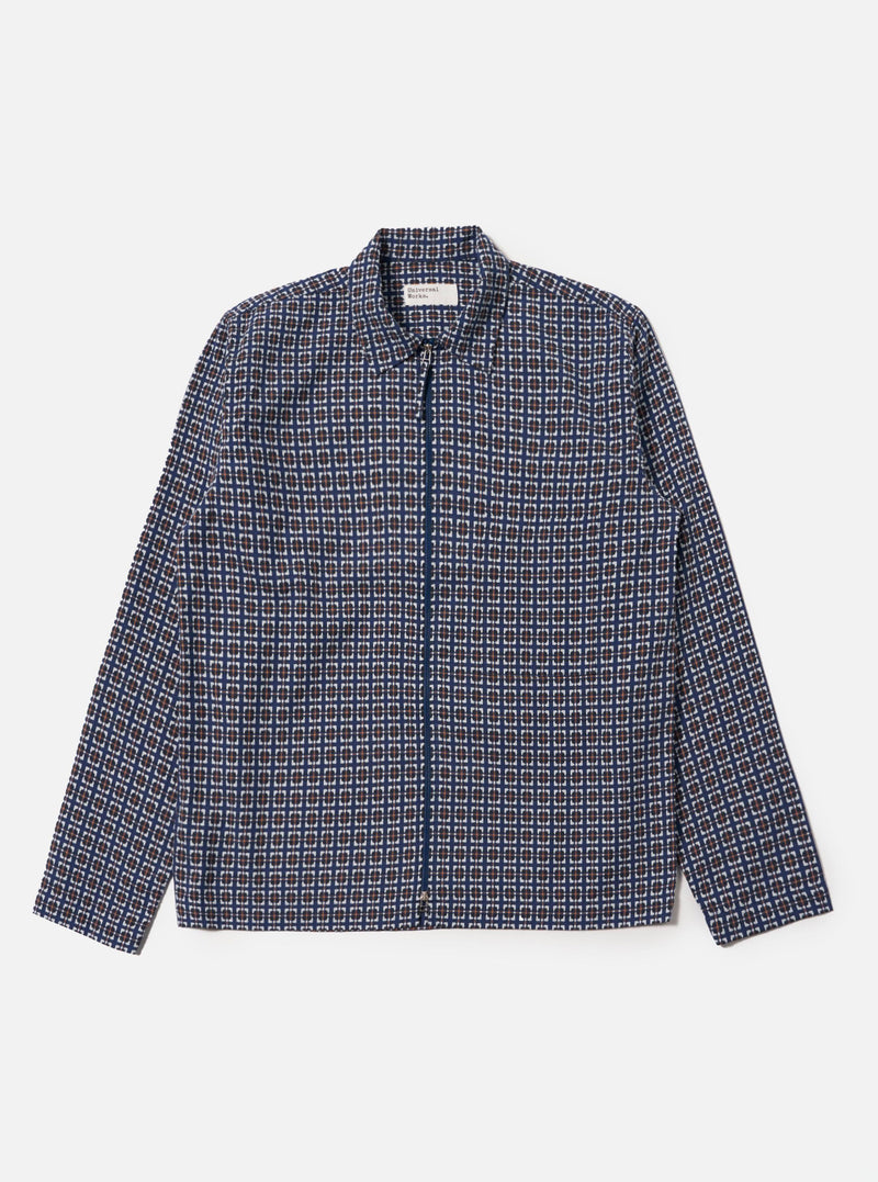 Navy Oscar Cotton Zip Shirt