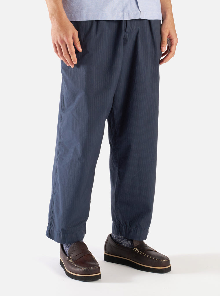 Universal Works Pleated Track Pant in Navy Nearly Pinstripe