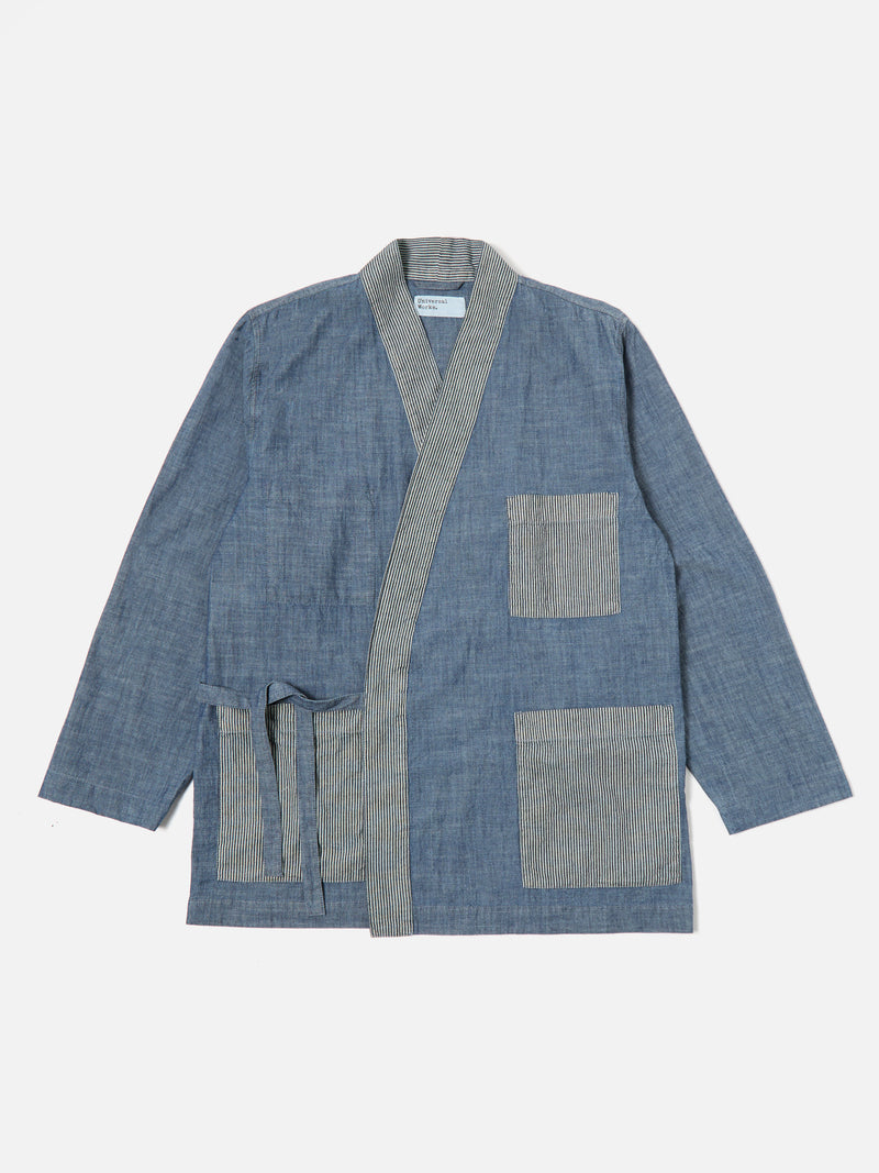 Universal Works Patched Kyoto Work Jacket in Indigo Chambray Hickory