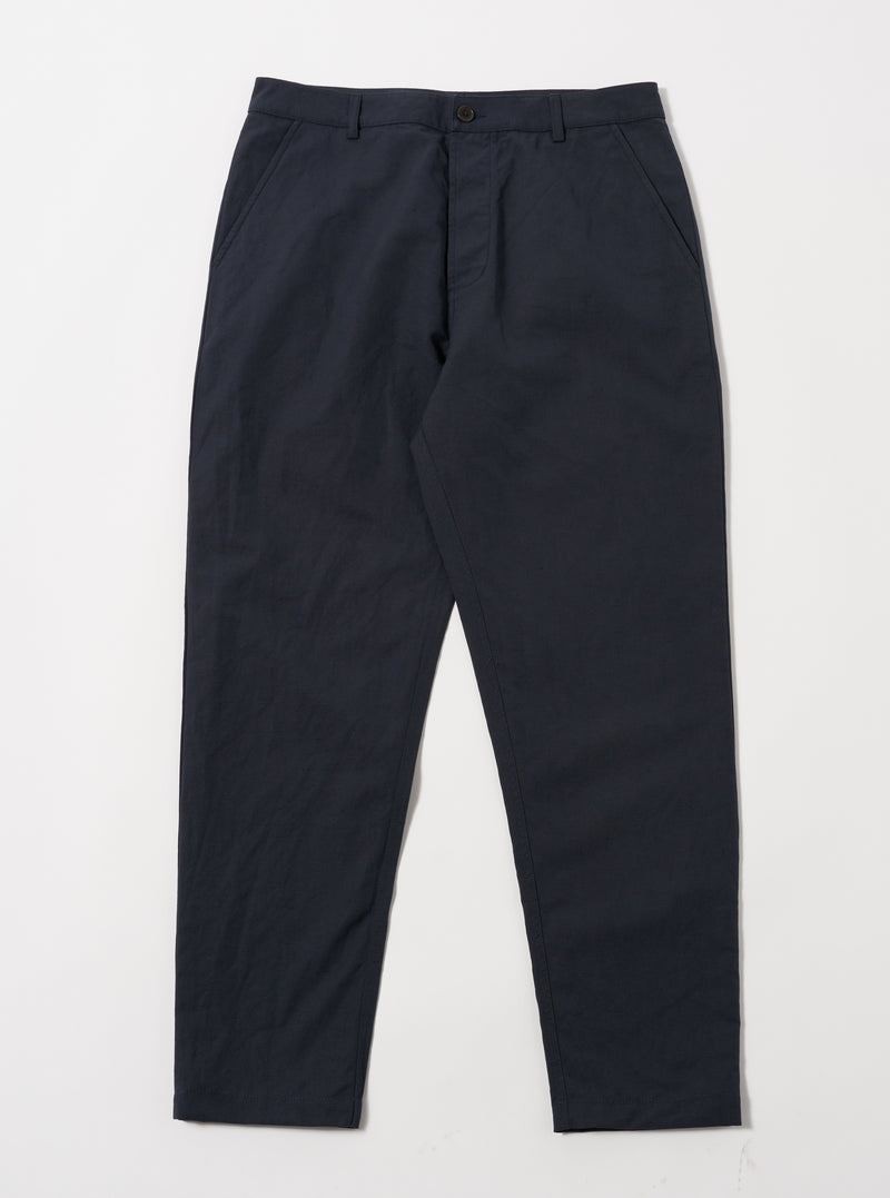 Universal Works Military Chino in Navy Linen Slub Weave