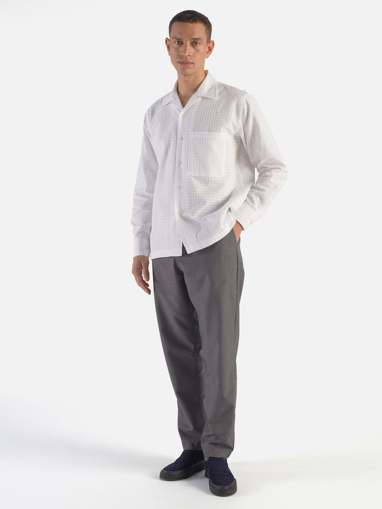Universal Works L/S Camp Shirt II in White Delos Cotton