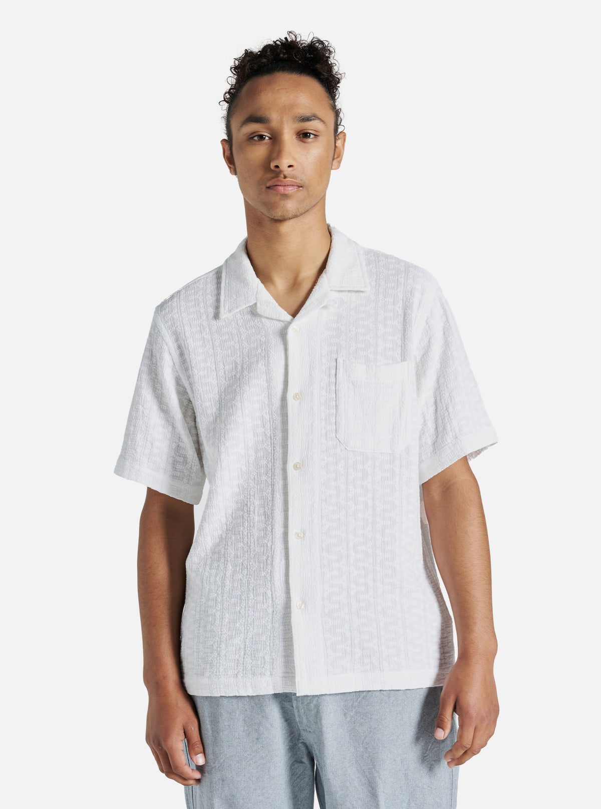 Universal Works Road Shirt in White Bobble Cotton
