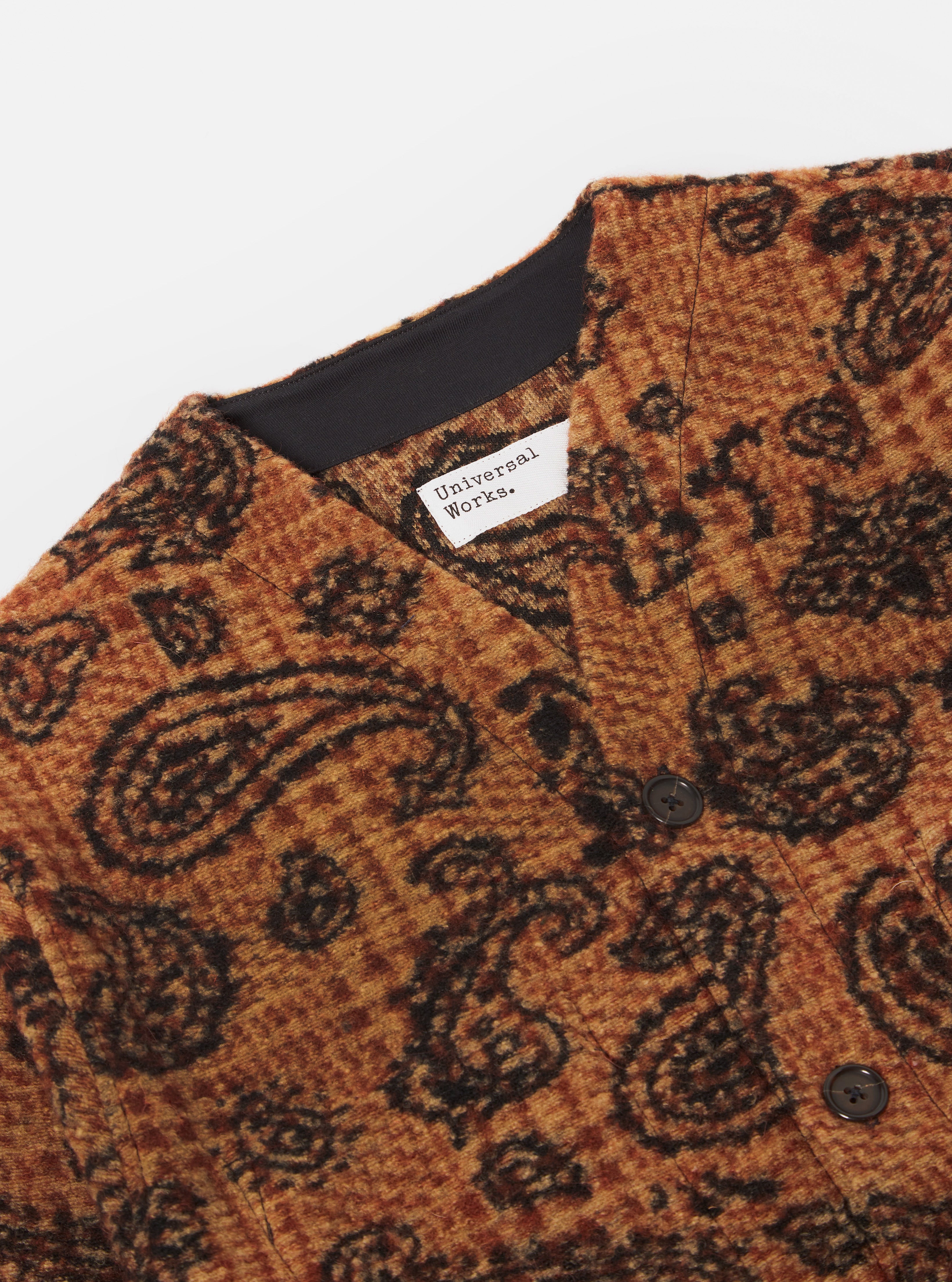 Universal Works Cardigan in Cinnamon Paisley Check Fleece
